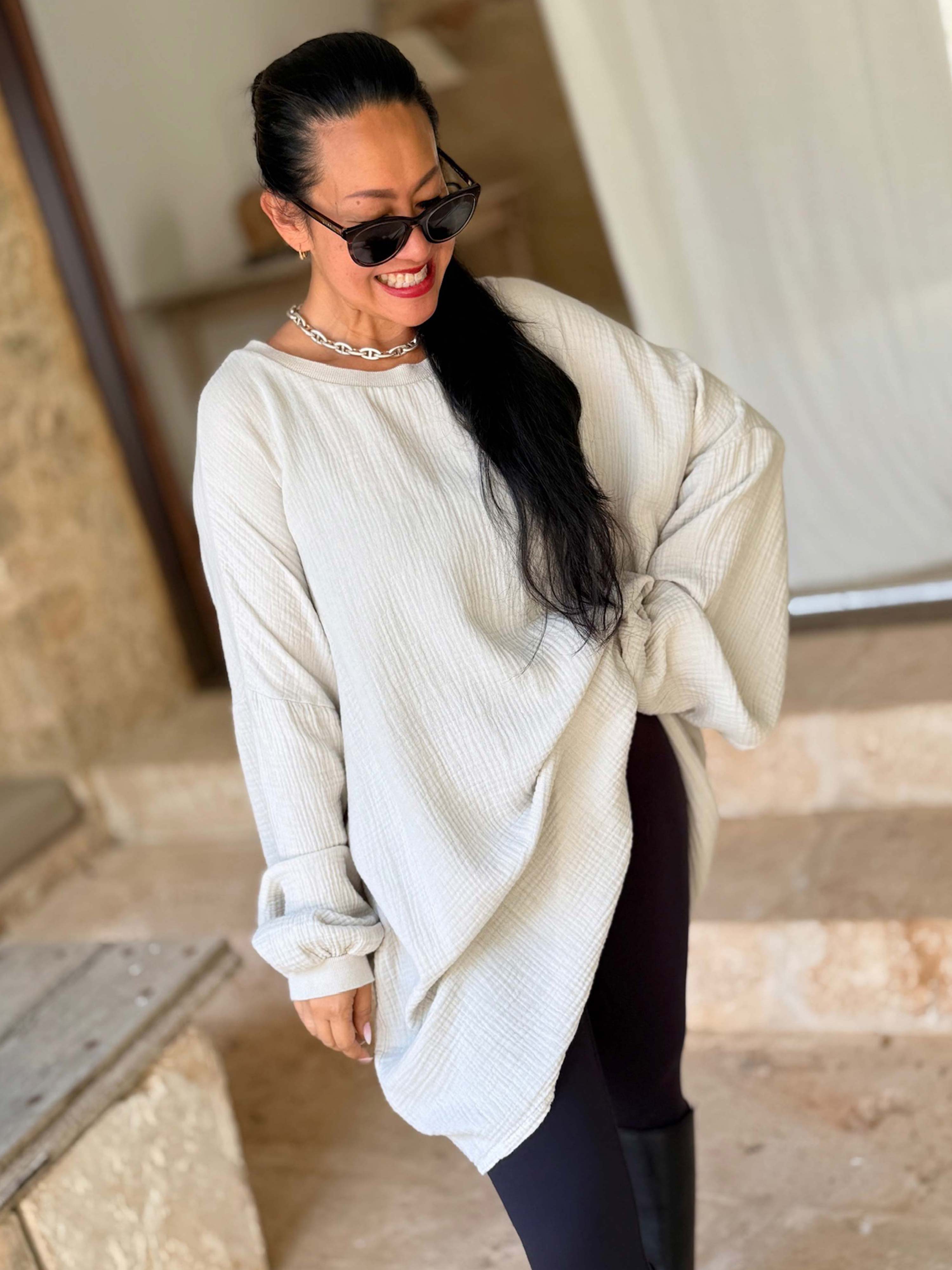 Musselin Oversize Sweatshirt - Beige