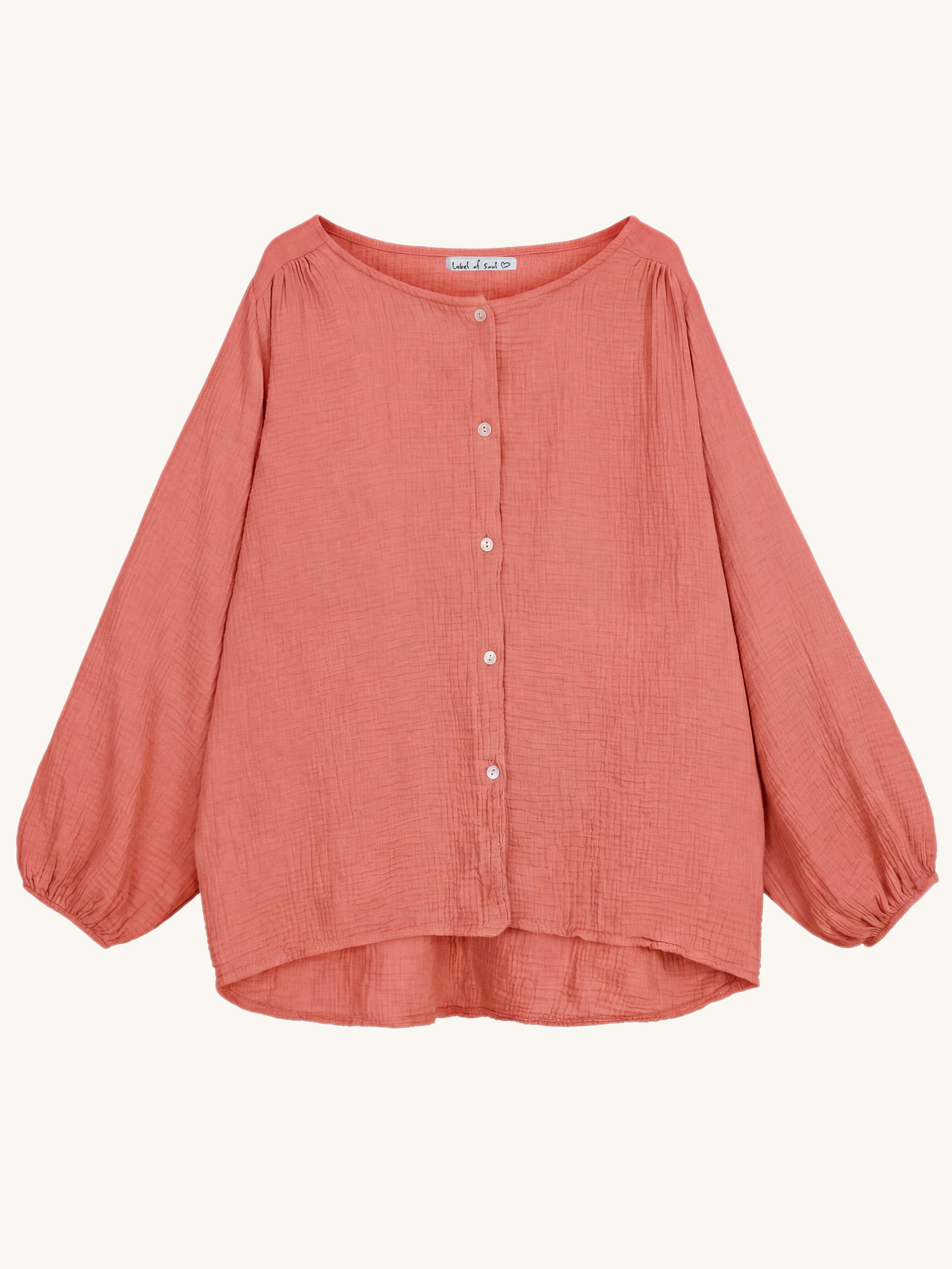 Musselin Oversize Bluse mit Rundhalsausschnitt - Rosewood