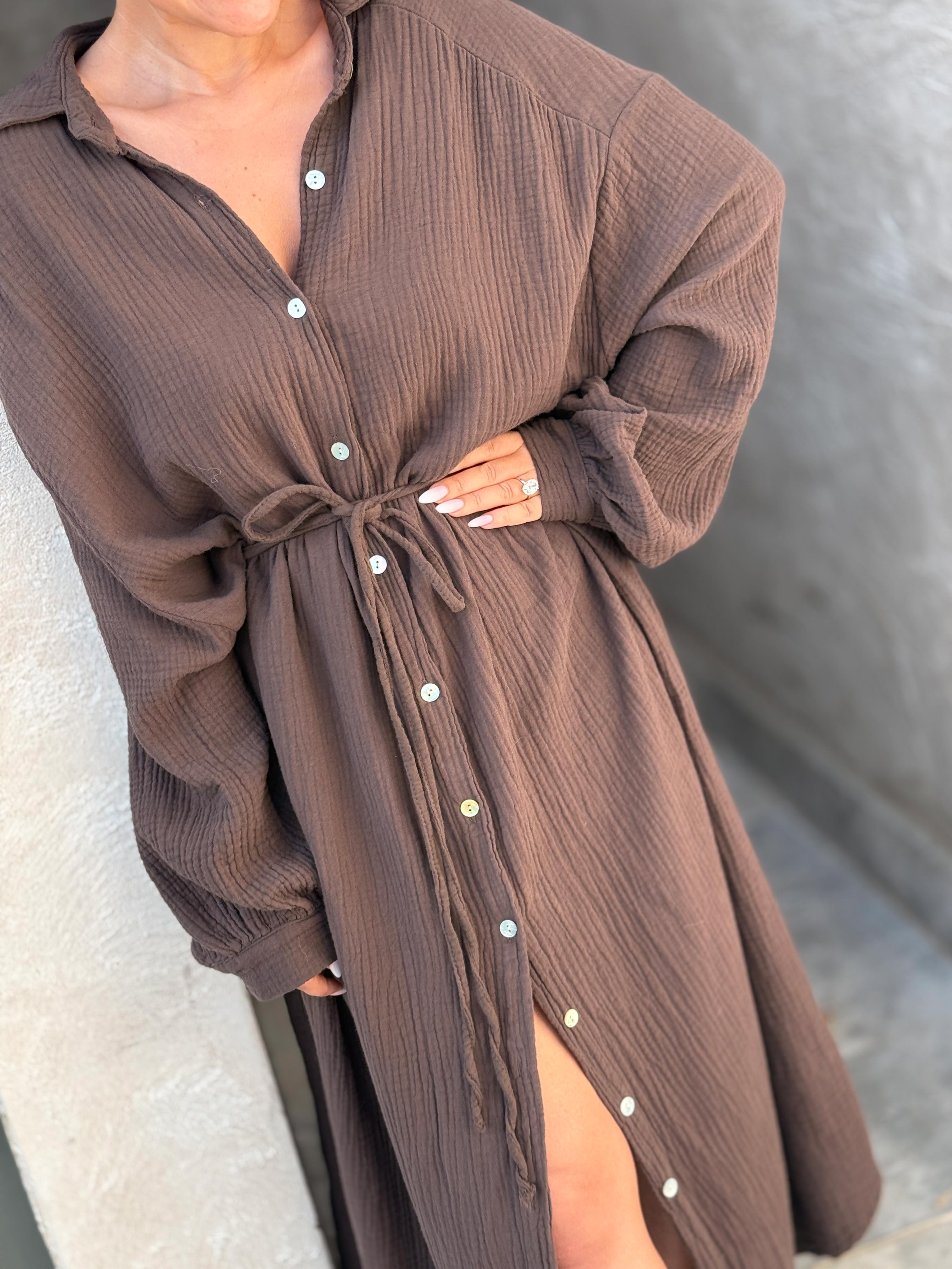 Musselin Oversize Blusenkleid - SEVILLA - Schoko Musselin Oversize Blusenkleid - SEVILLA - Schoko