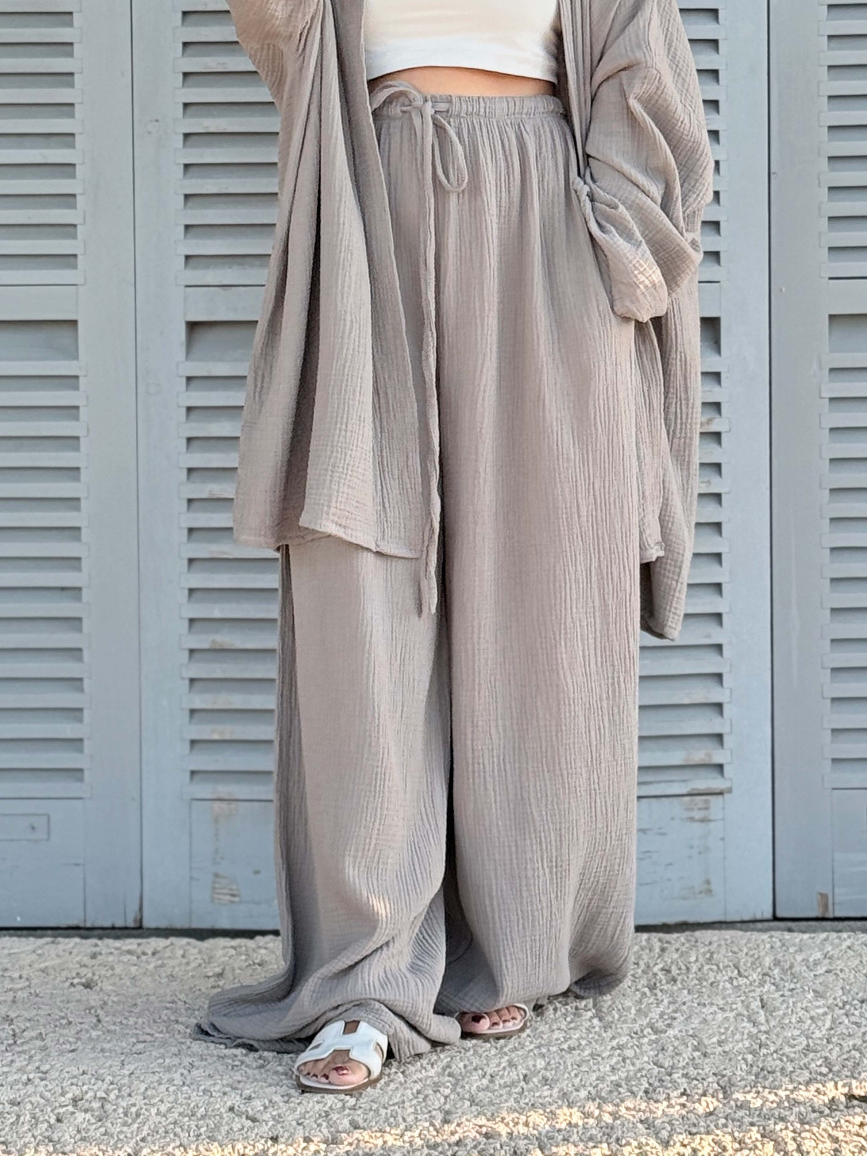 Musselin Palazzo Oversize Hose - NAMASTE - Taupe