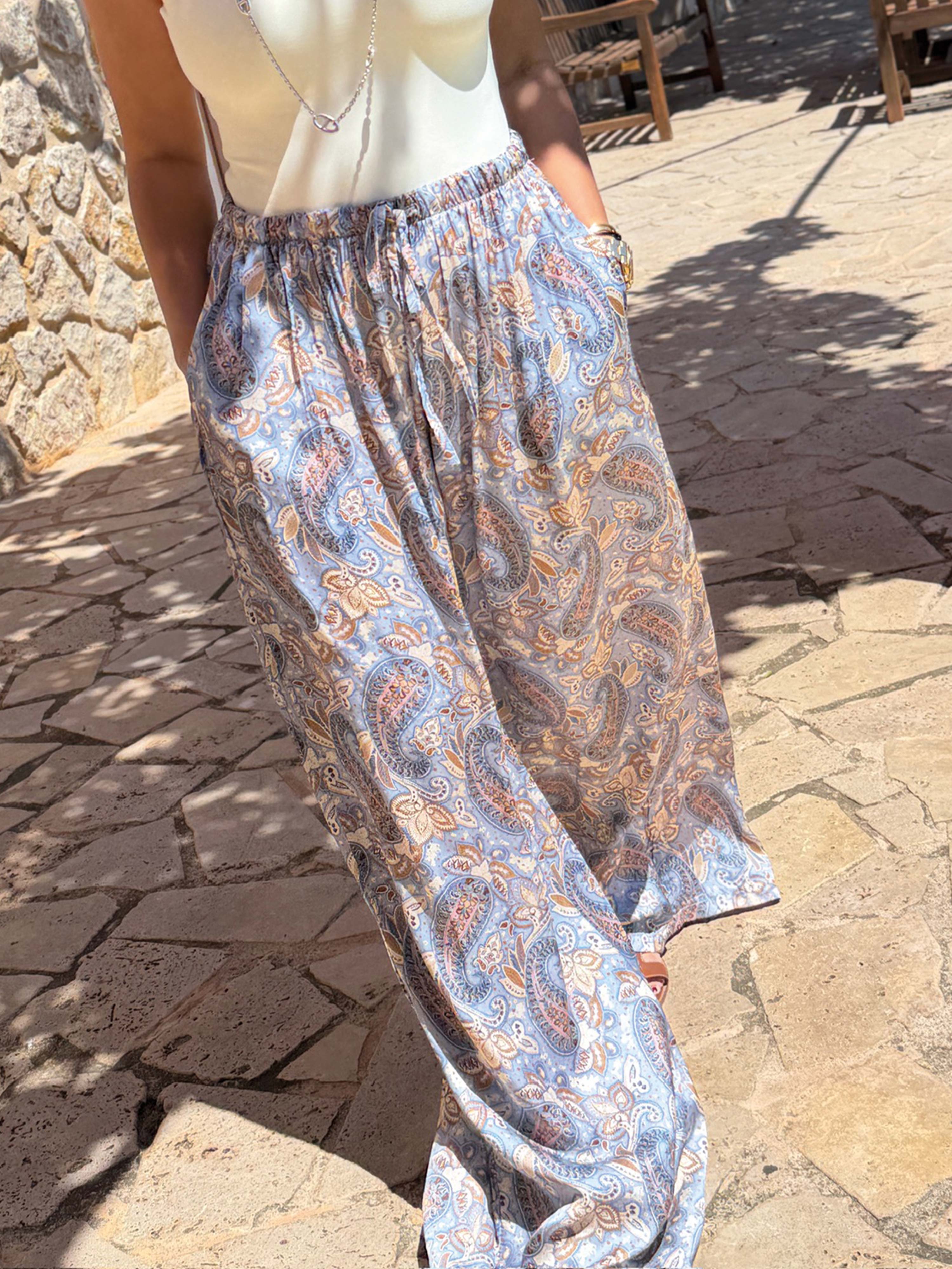 Viskose Palazzo Oversize Hose mit Seidenanteil - PAISLEY - Blau