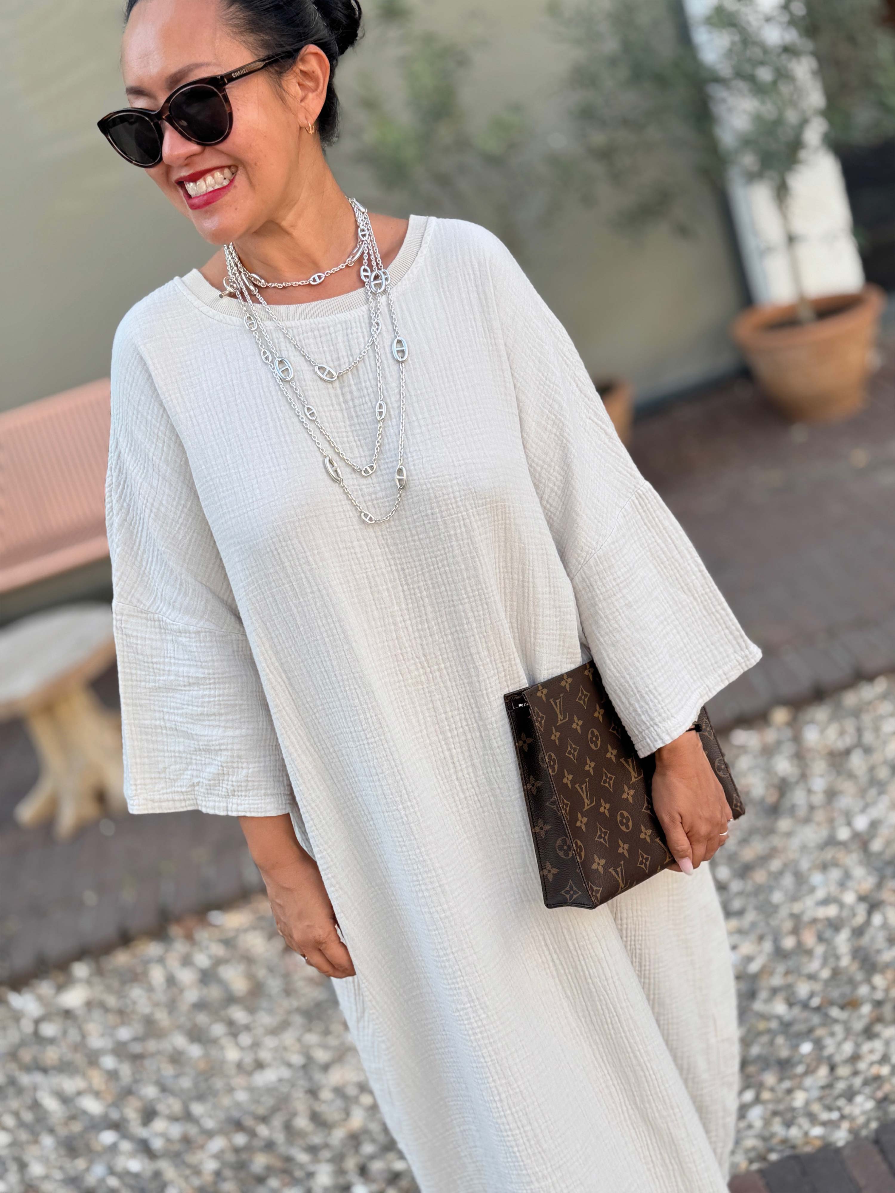 Musselin Oversize Kurzarm Sweatkleid - Beige Musselin Oversize Kurzarm Sweatkleid - Beige