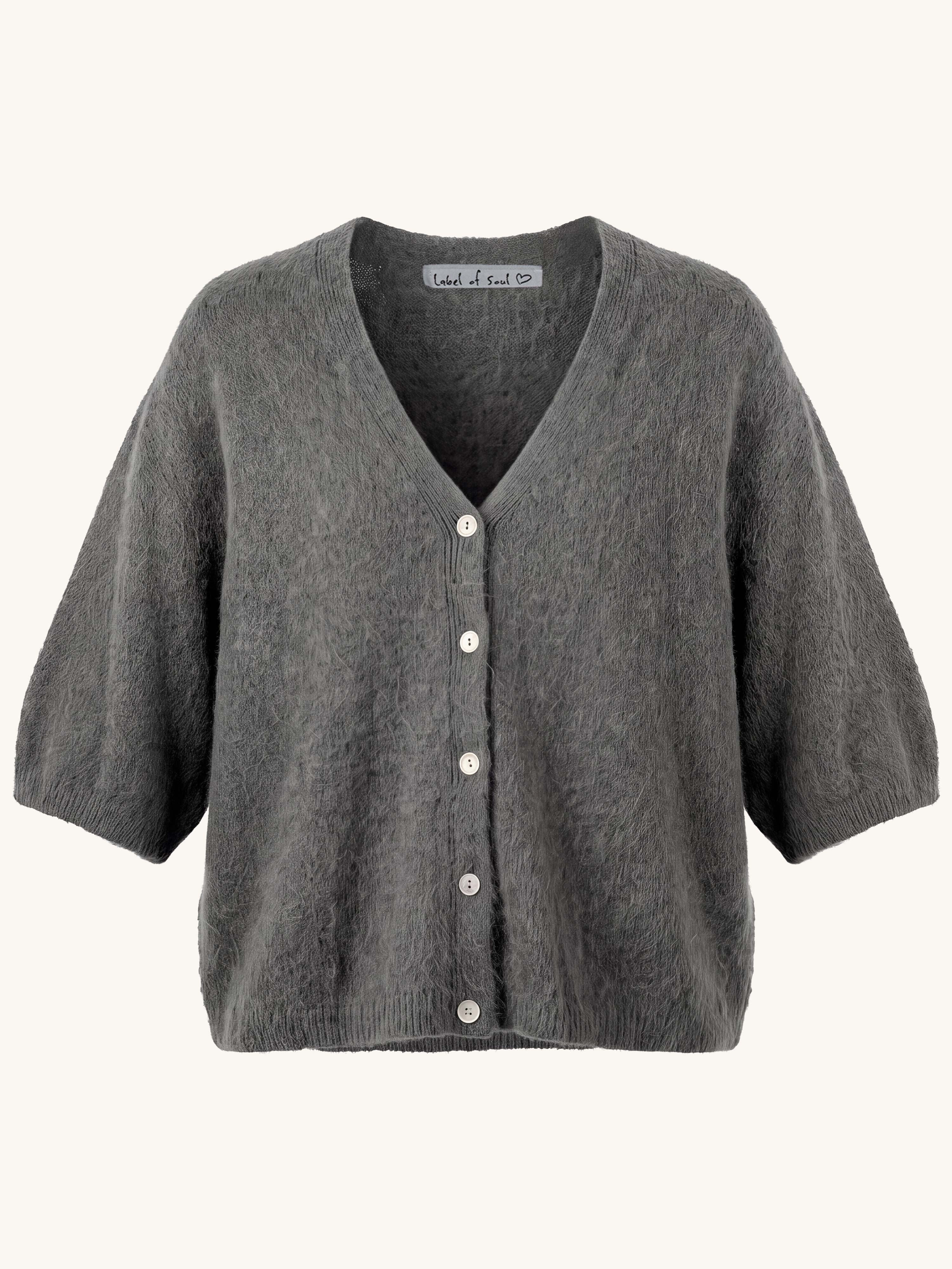 Kurzarm Cardigan mit Angora-Anteil - AMORE - Anthrazit