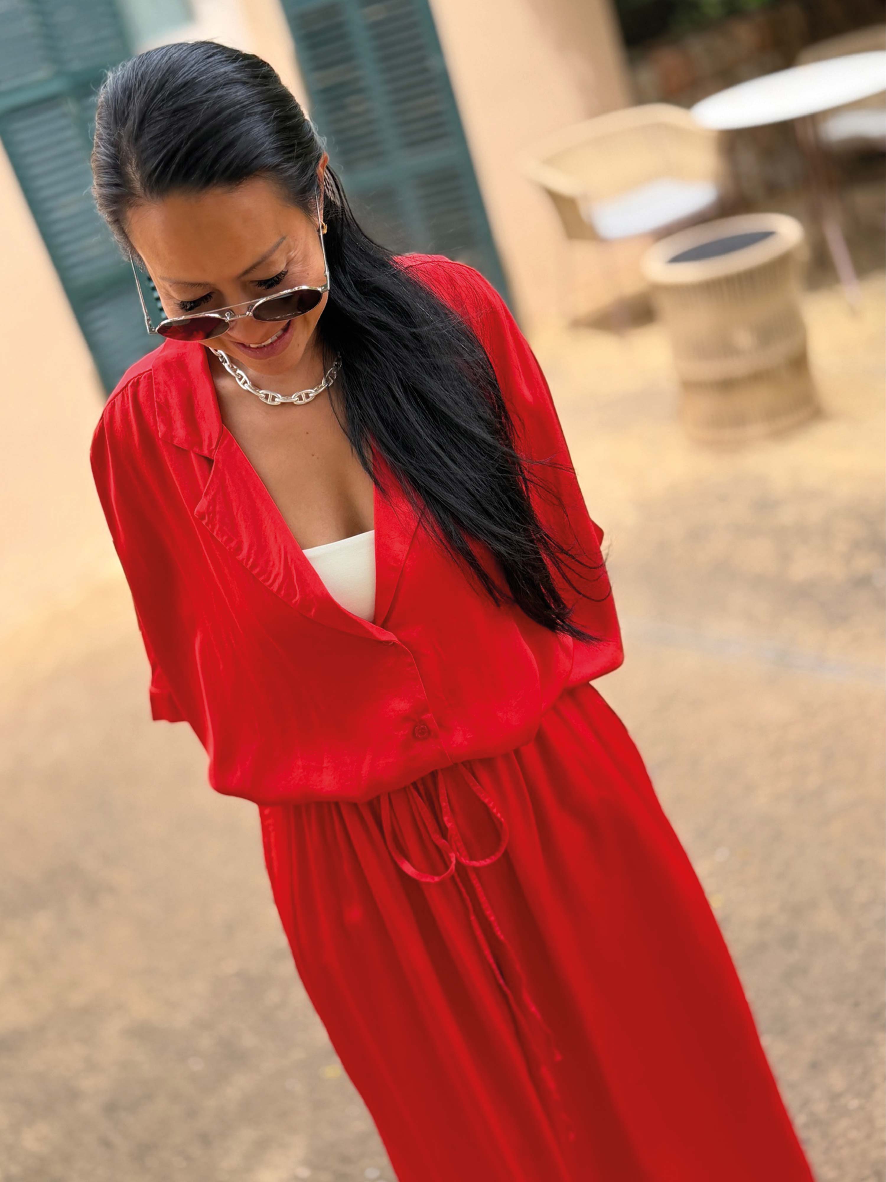 Viskose Oversize Hemdbluse - ELEGANCE - Watermelon