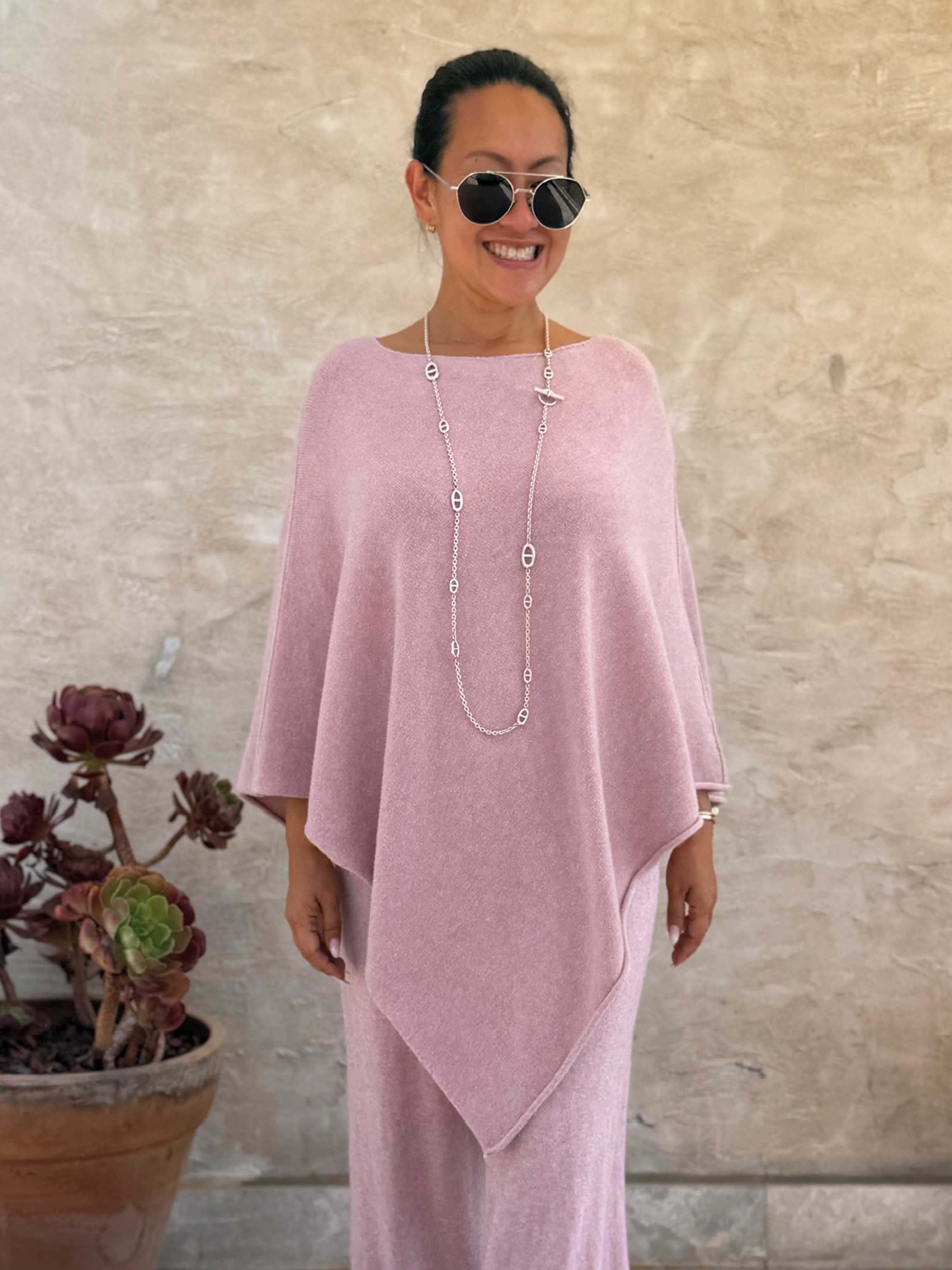 Oversize Viskose Strick Poncho Cape - Blush