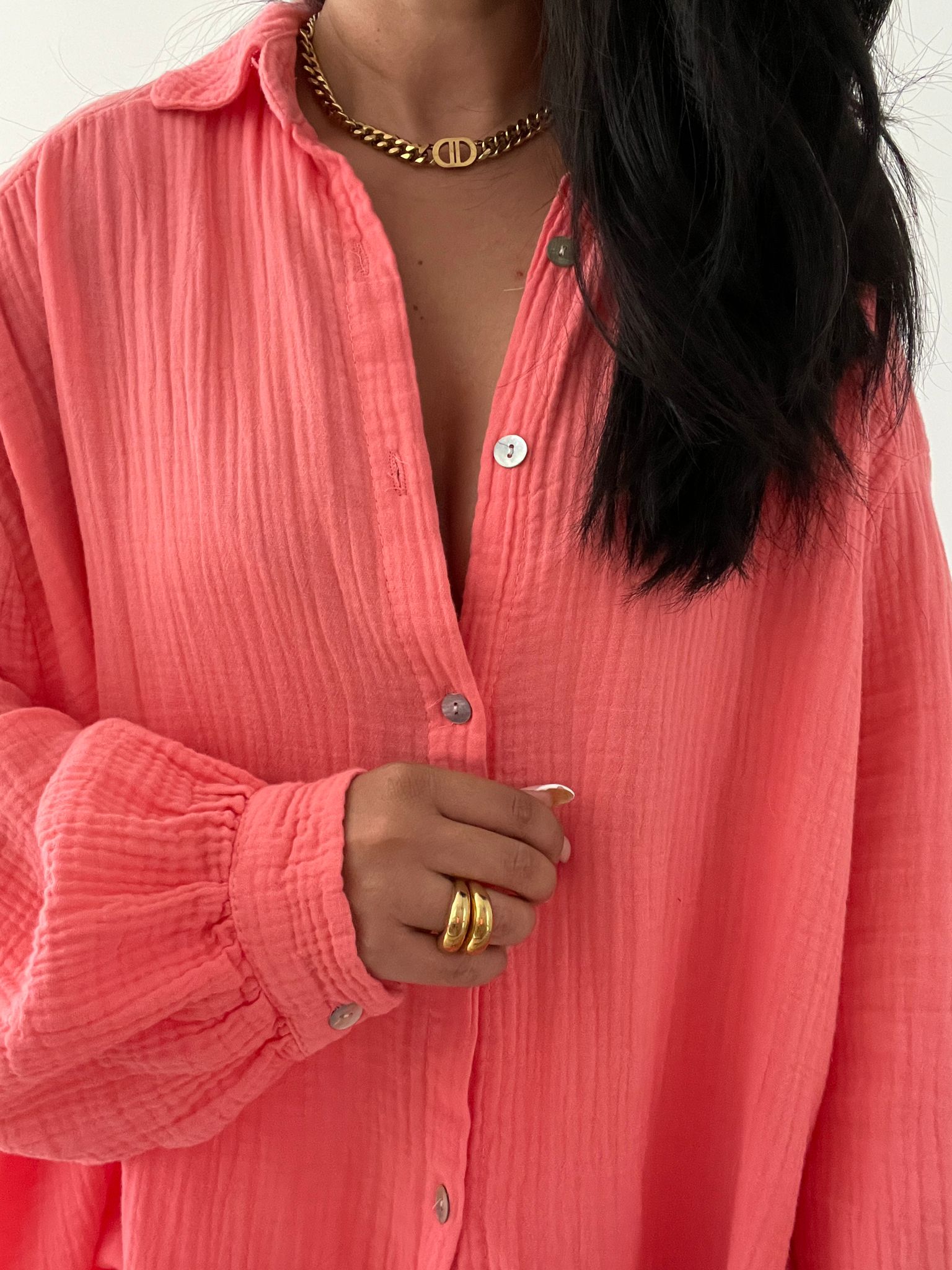 Musselin Long Oversize Bluse -  Must Have - Peach