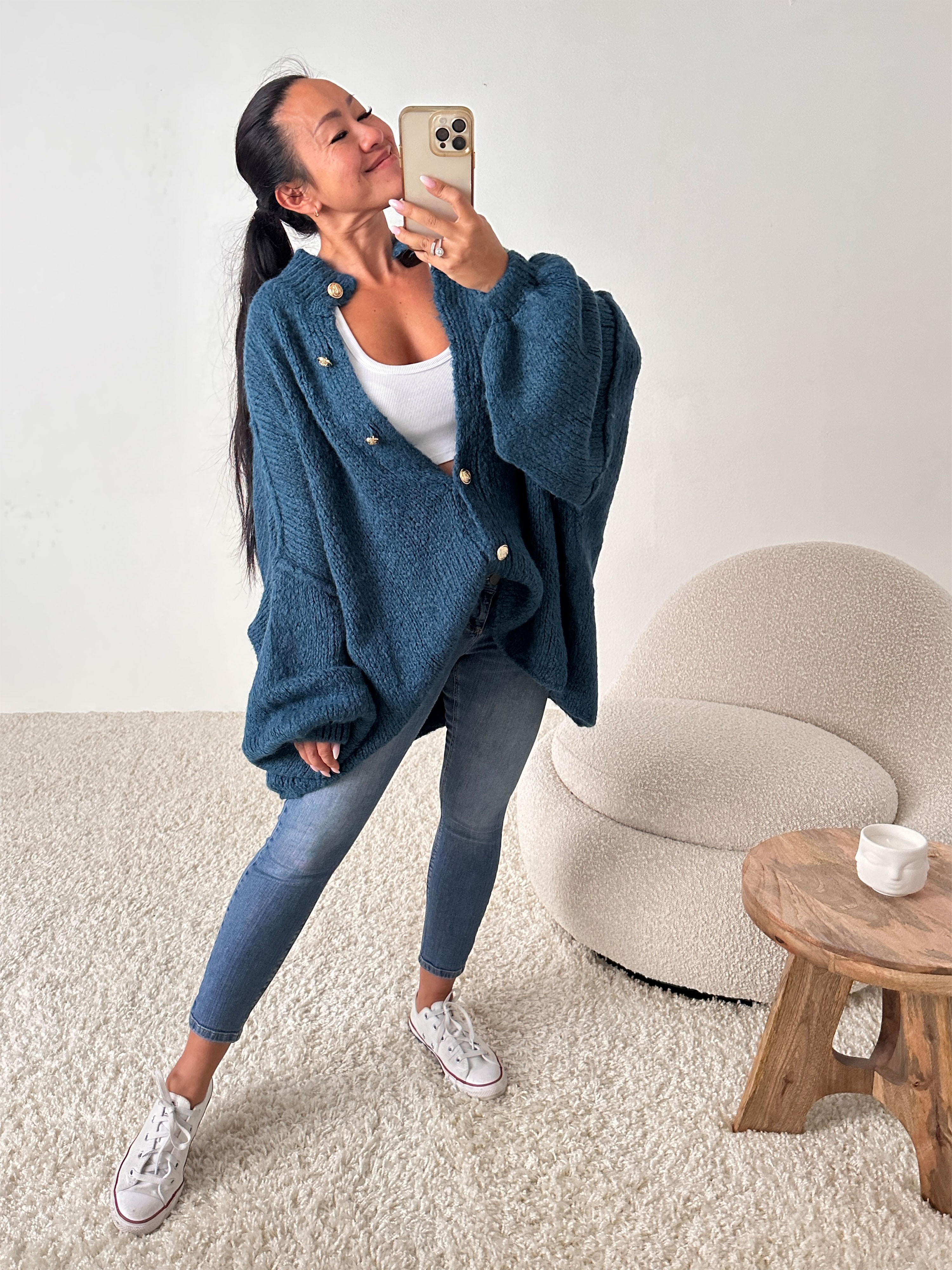 M1108-Petrol-2 Oversize FLAUSCHI Cardigan - Petrol