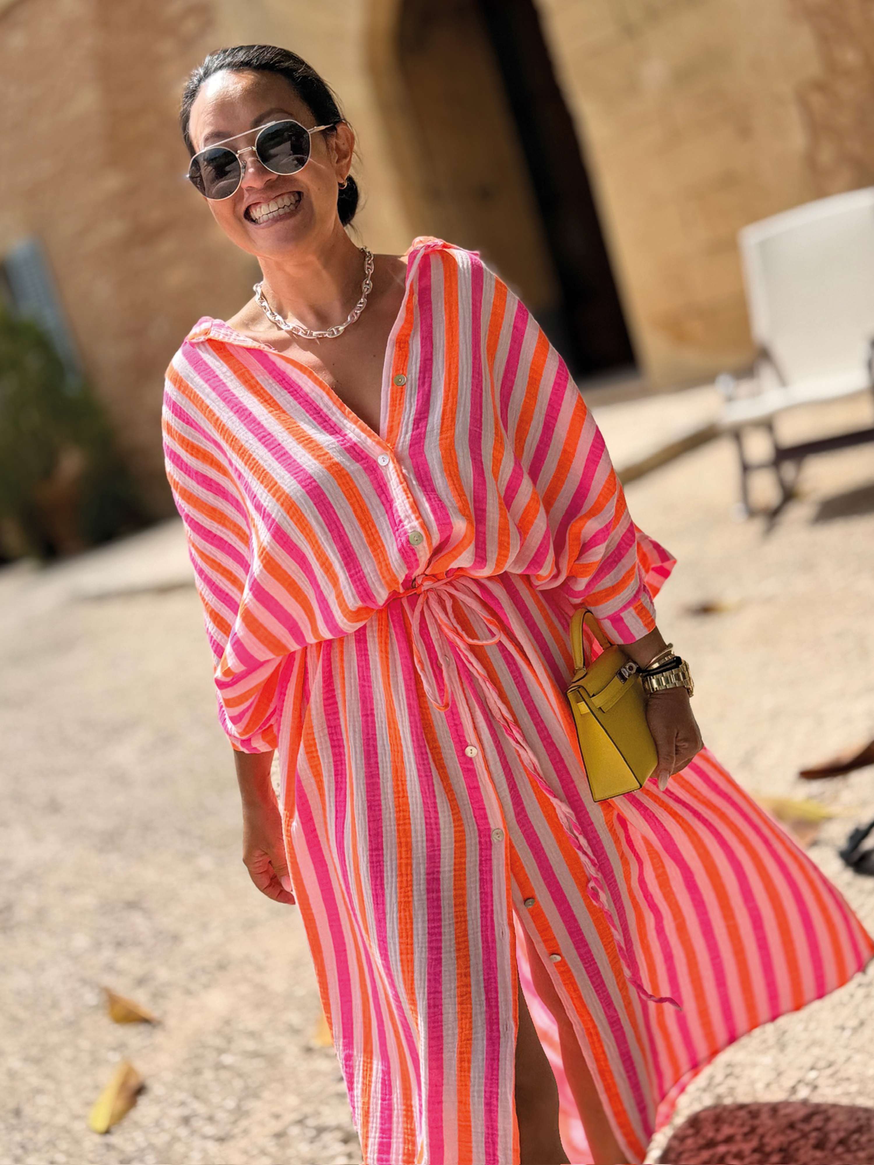 Musselin Oversize Kurzarm Blusenkleid - CAPRI - STRIPES Beach