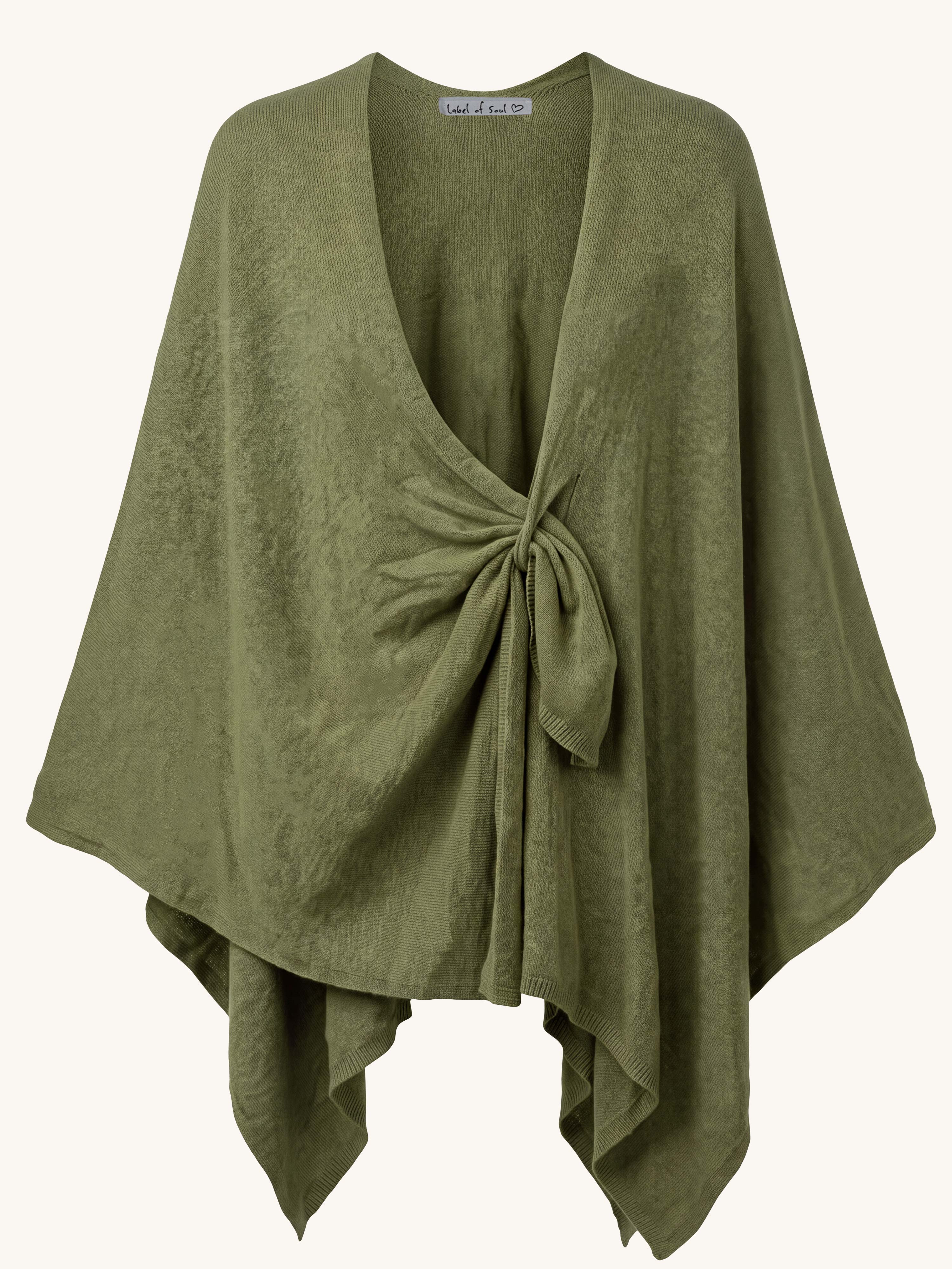 Oversize Viskose Strick Wickel Poncho - Matcha