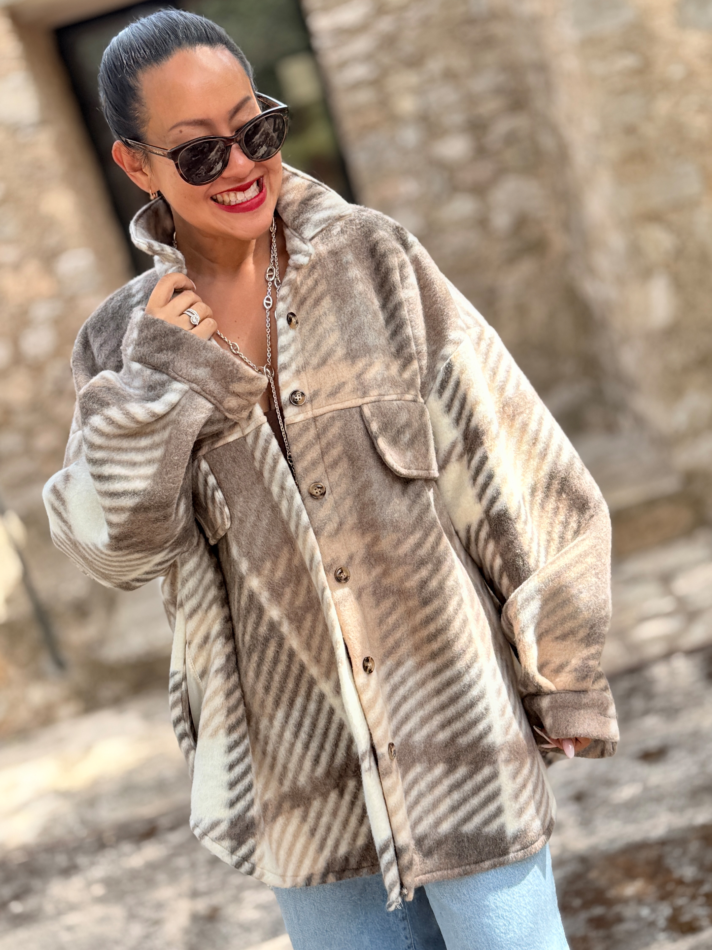 Overshirt Shacket Fleece Jacke - Oatmeal