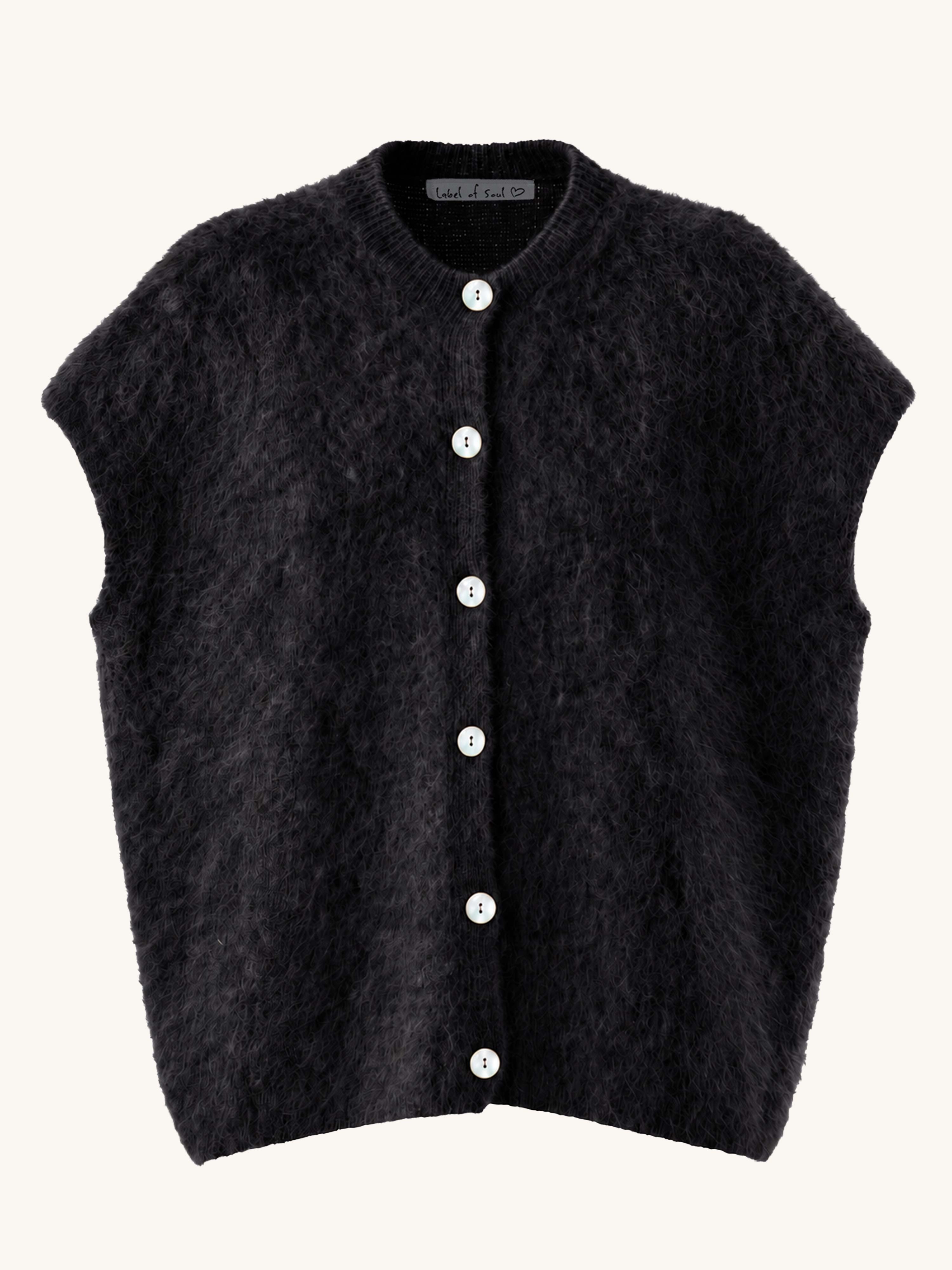Oversize Strickweste - FLUFFY - Schwarz