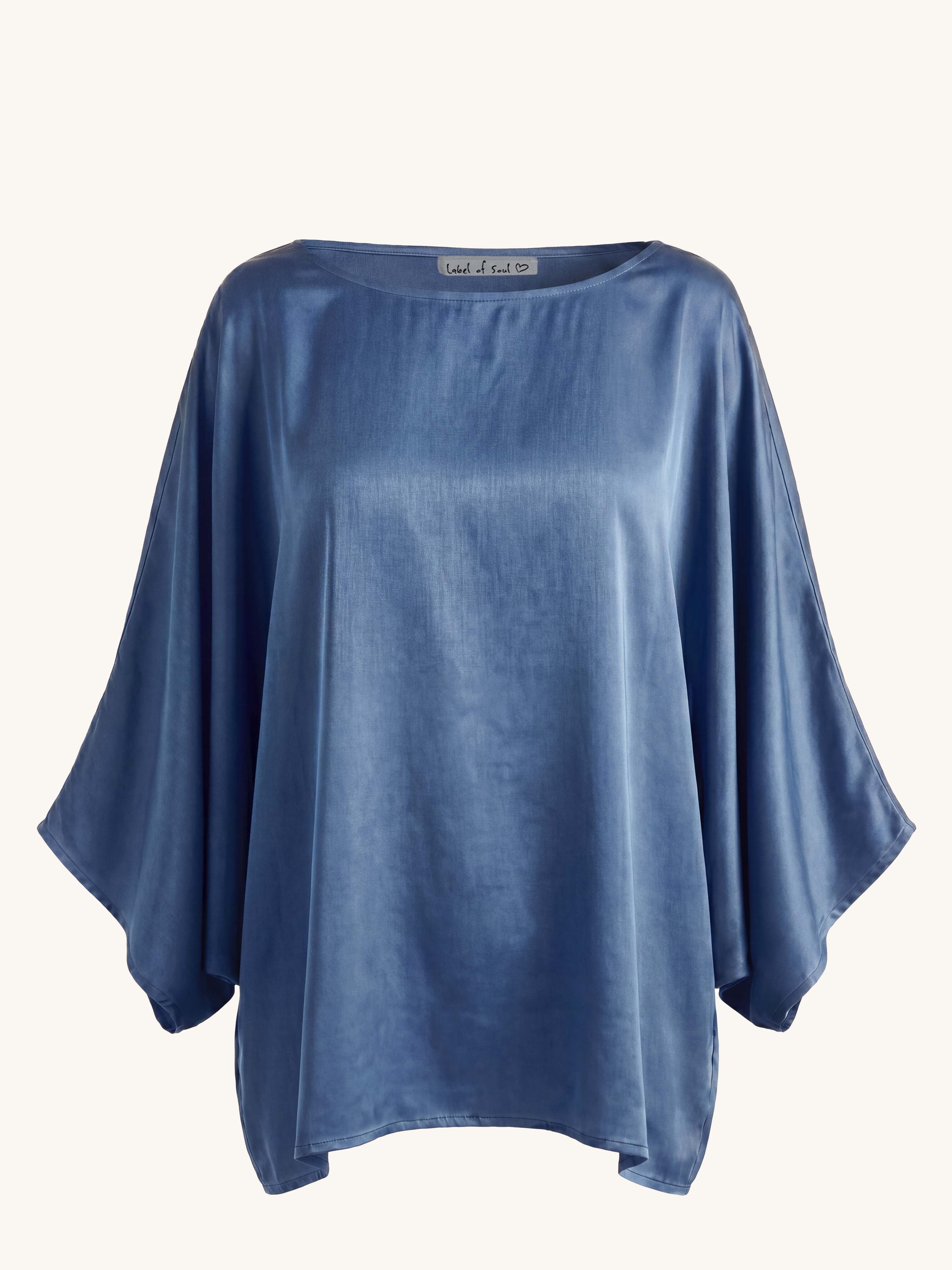 Oversize Lyocell Poncho - ELEGANCE - Medium Blue