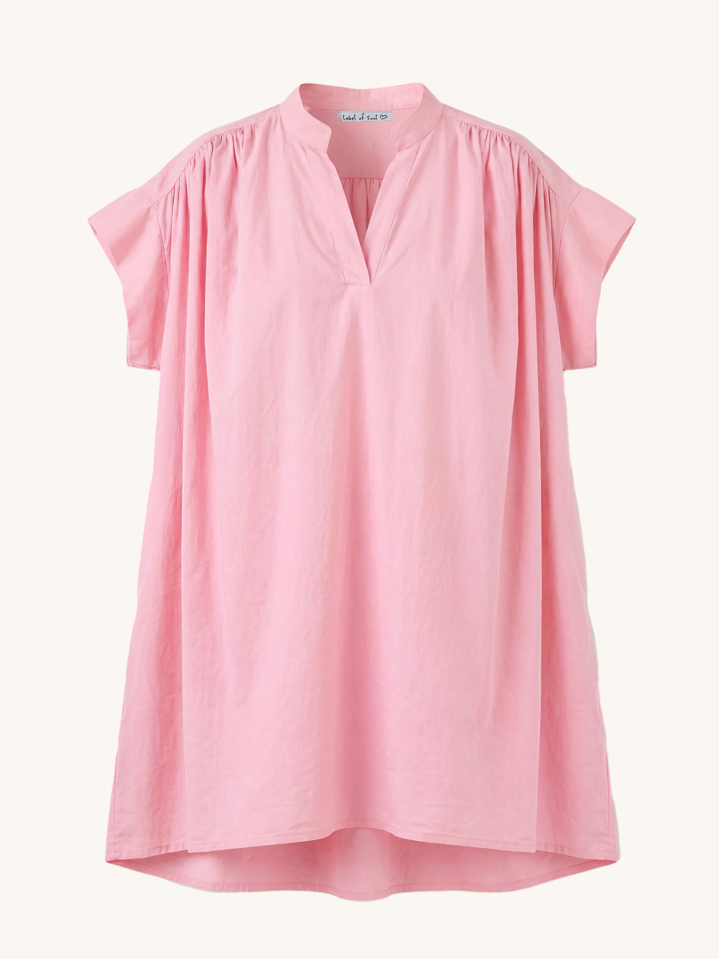 Cotton Vokuhila Oversize Tunika Midi mit Taschen - Rosa