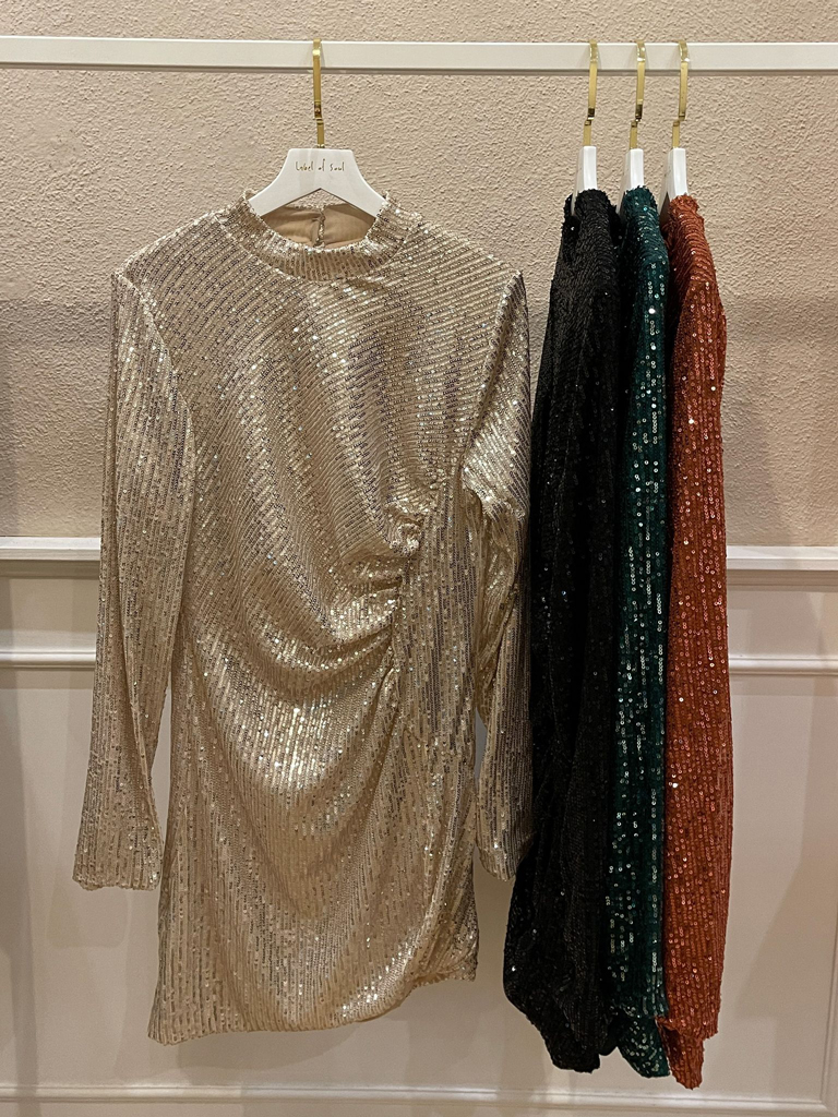 20920-Gold Pailetten Kleid - Festive - Gold