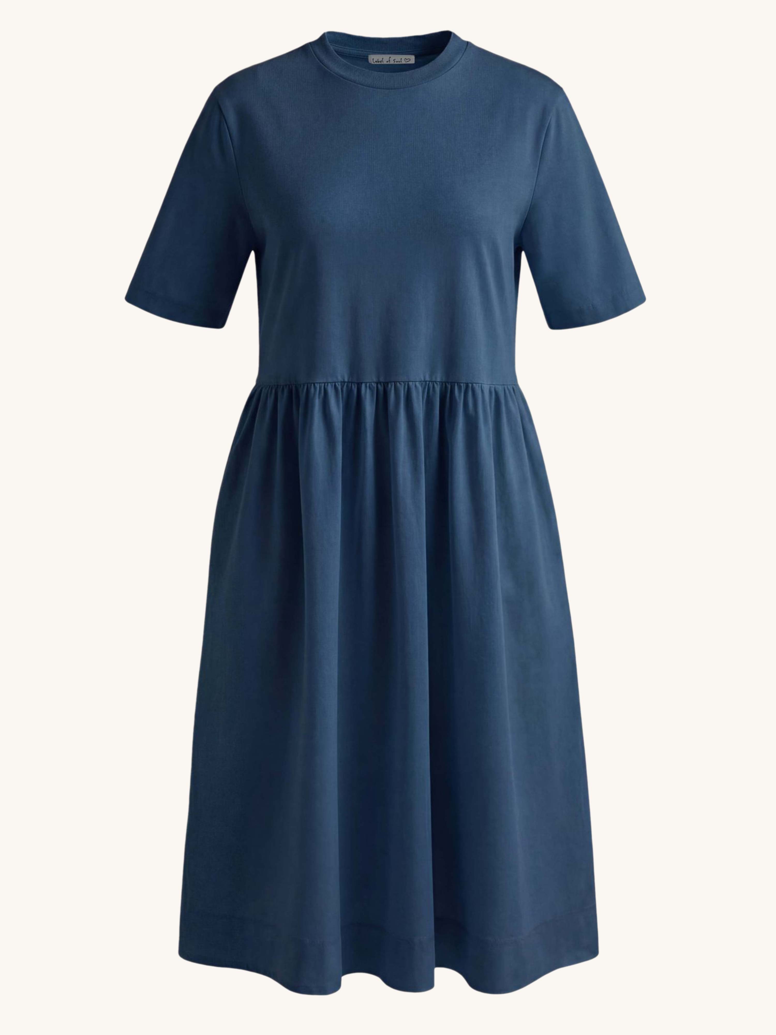 Kurzarm Cotton Kleid mit Seitentaschen - CURVY - Navy
