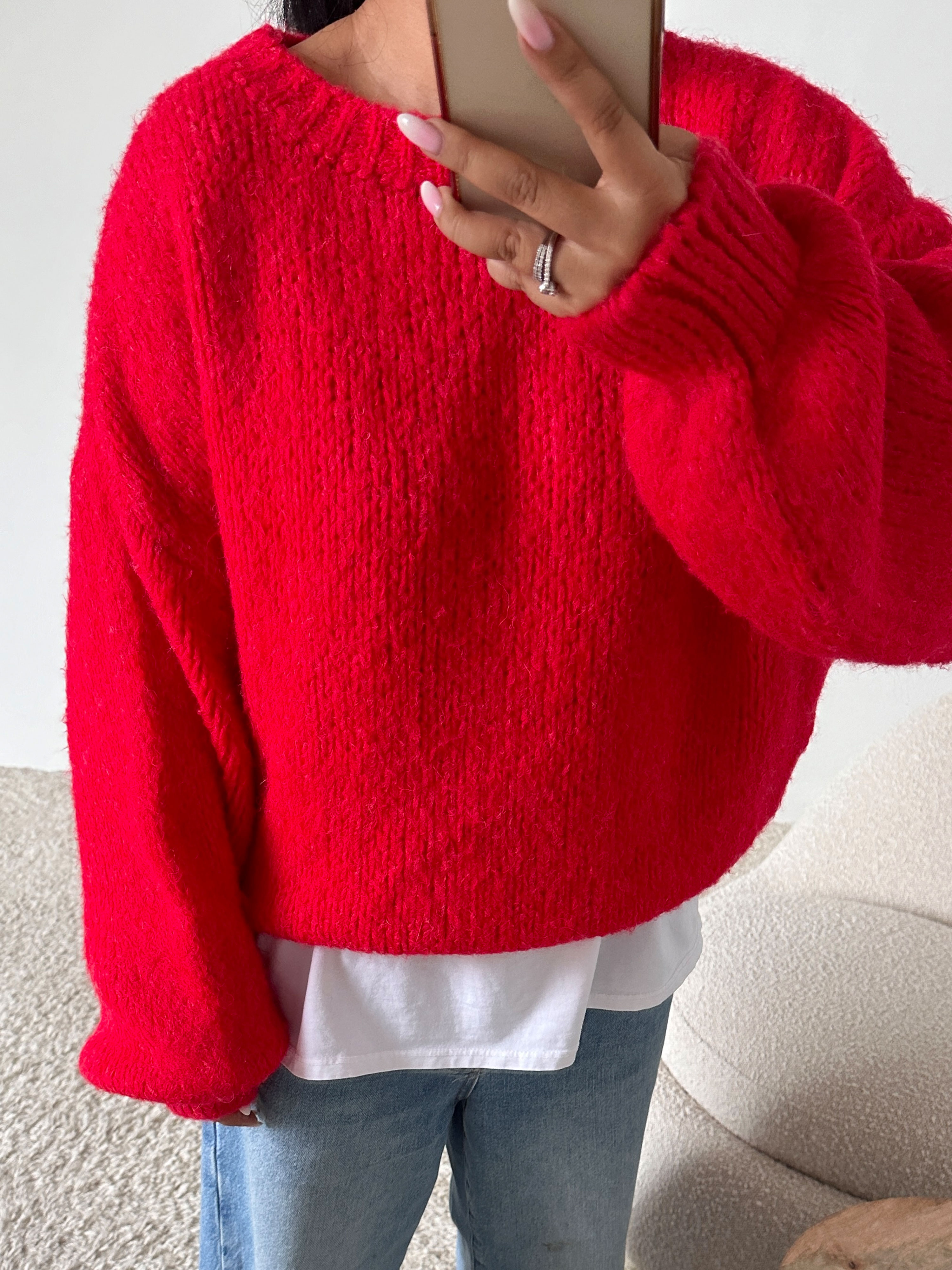 Strickpullover mit Rundhalsausschnitt - FLAUSCHI - Rot Strickpullover mit Rundhalsausschnitt - FLAUSCHI - Rot