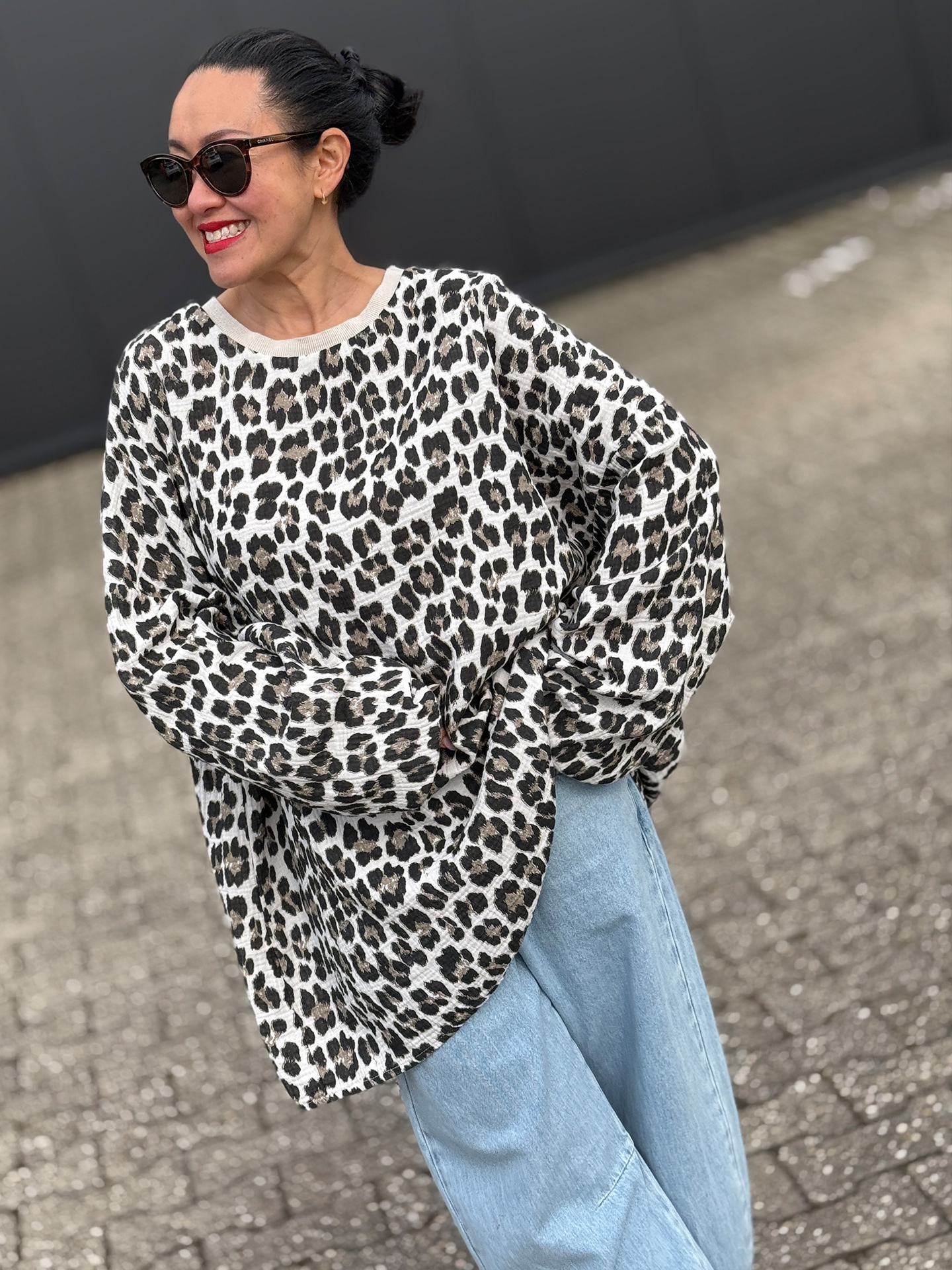 Musselin Oversize Sweatshirt - Leo Beige