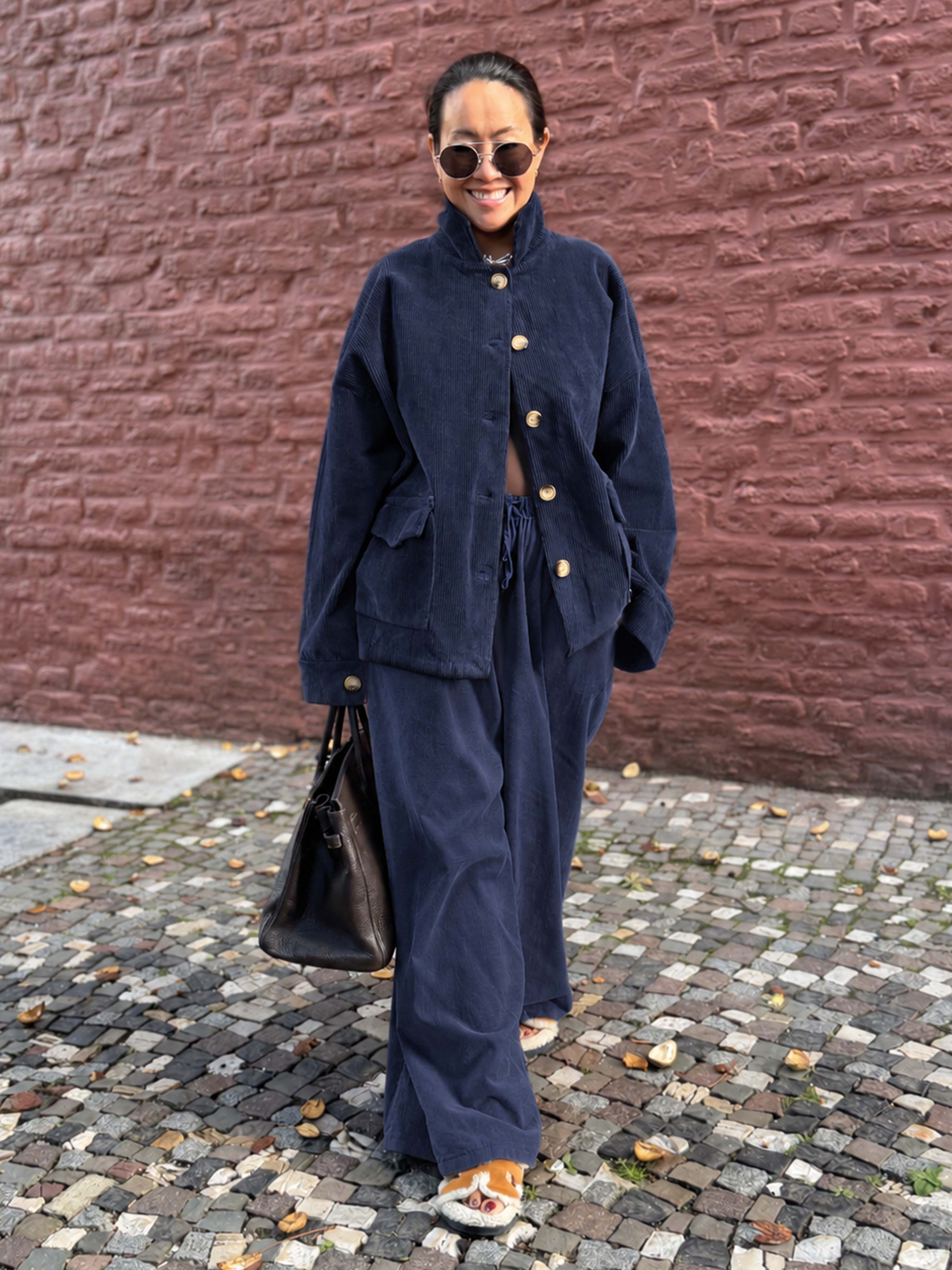 Feincord Palazzo Hose - REGULAR - Navy
