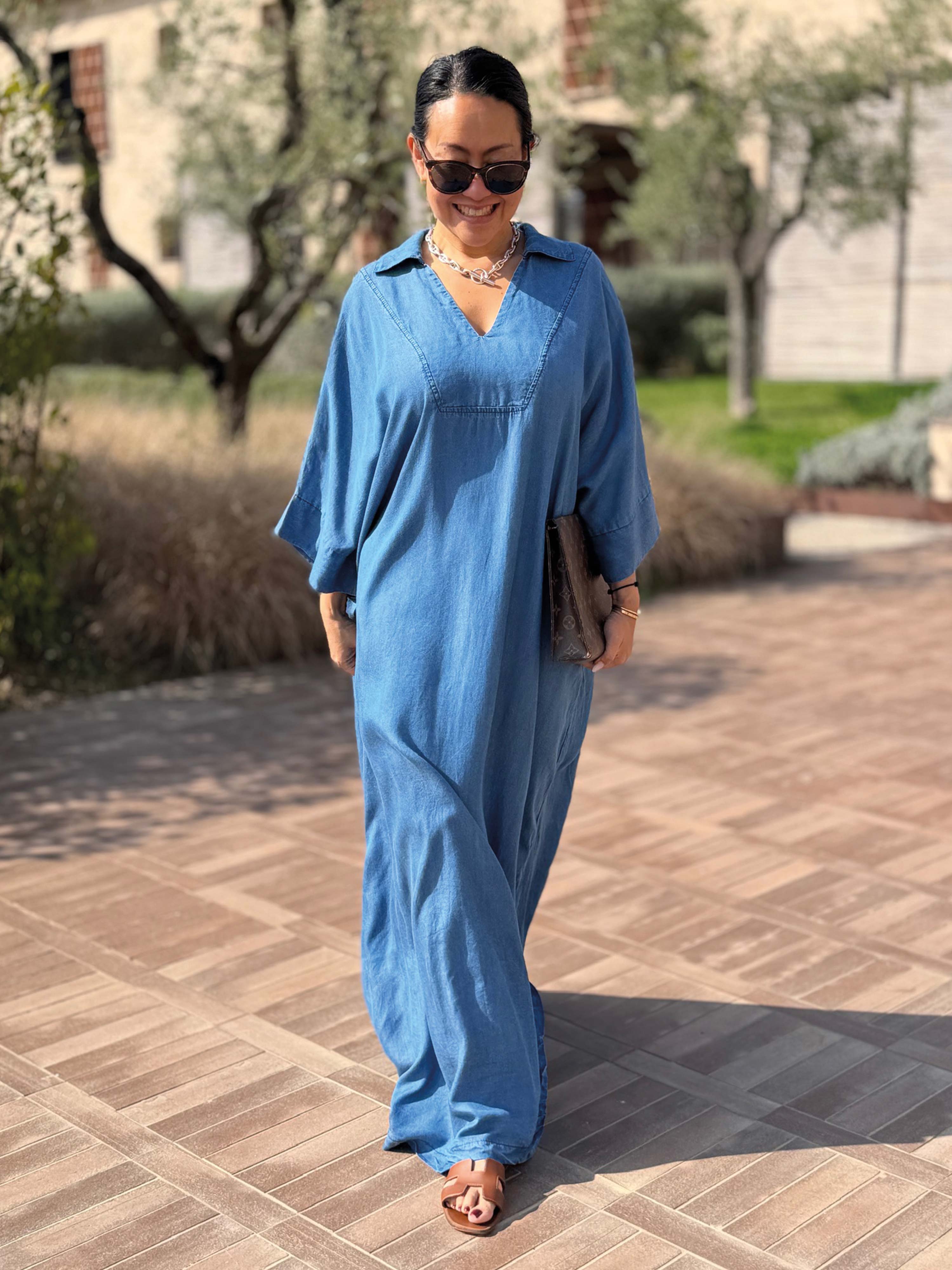 Lyocell Oversize Hemd Tunika Long - Medium Blue