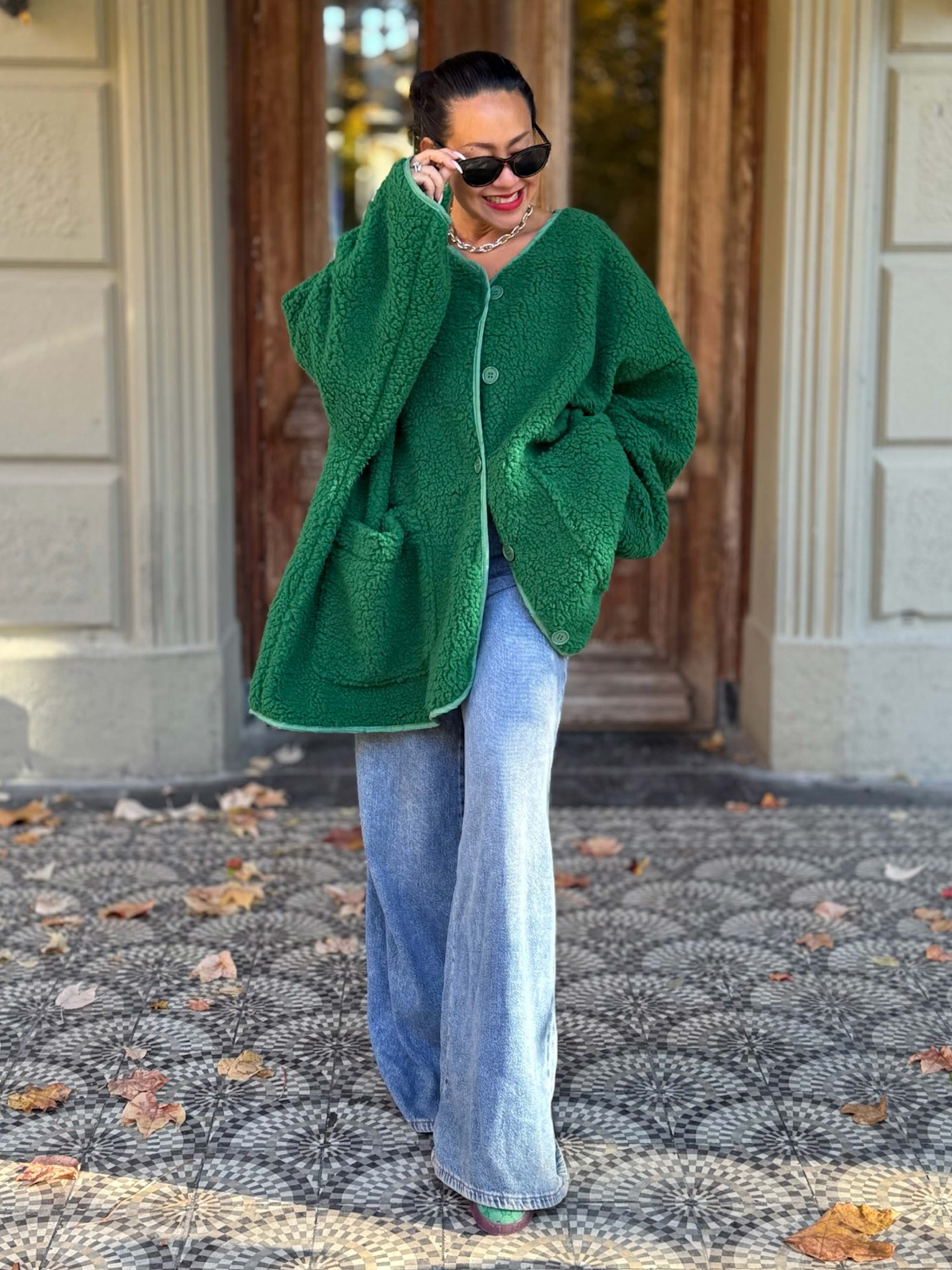 Teddylook Oversize Jacke - ICON - Grün