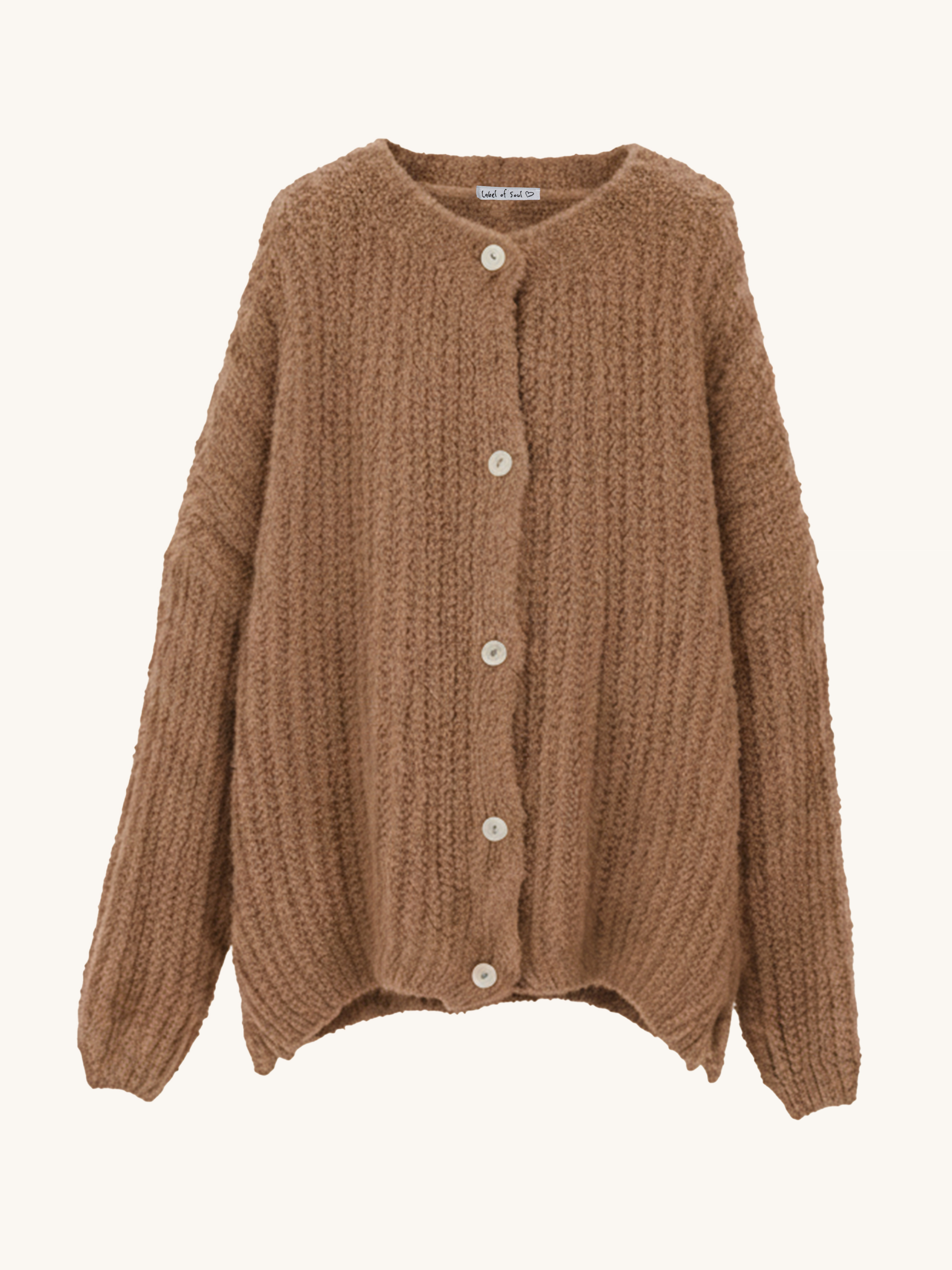 Oversize Bouclé Grob Strickjacke - Camel
