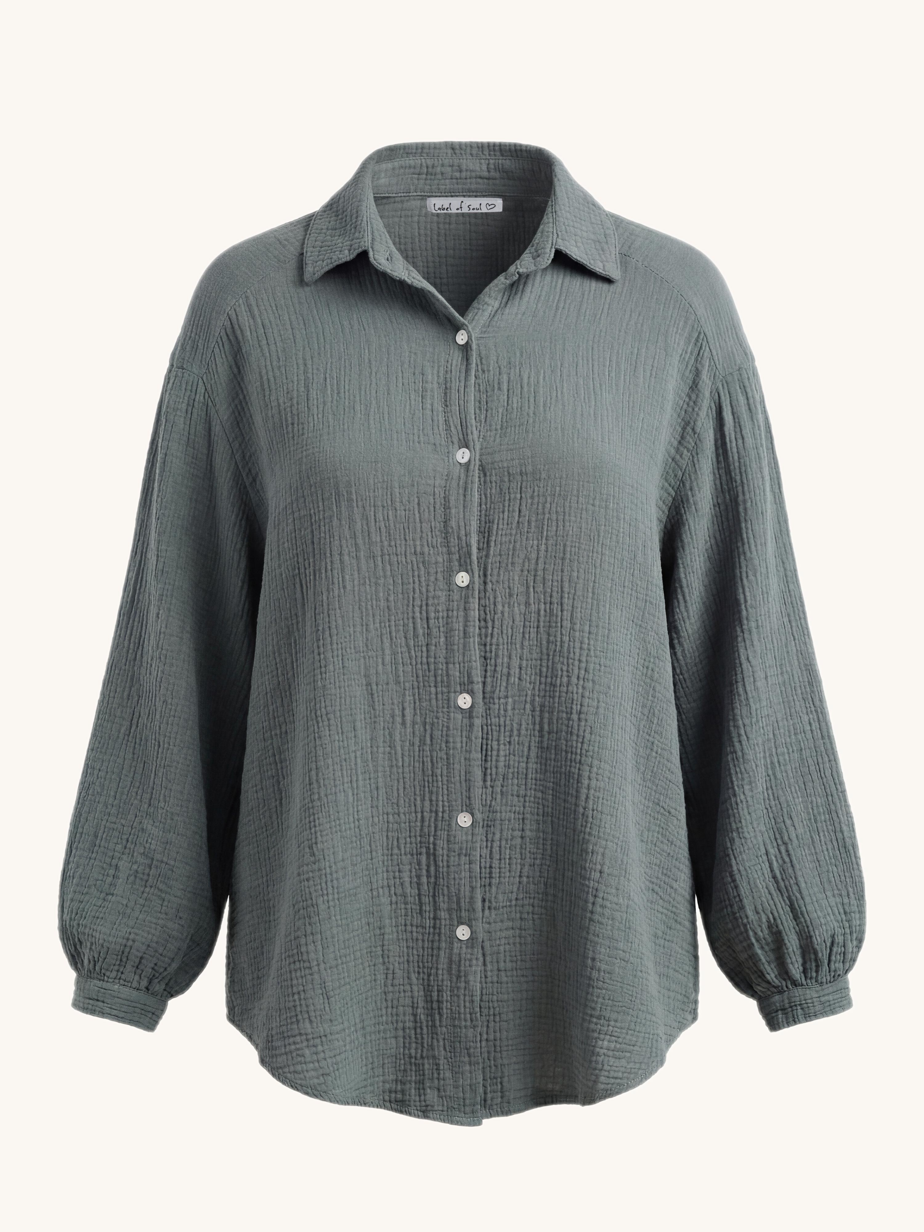 Musselin Midi Oversize Bluse - Grau