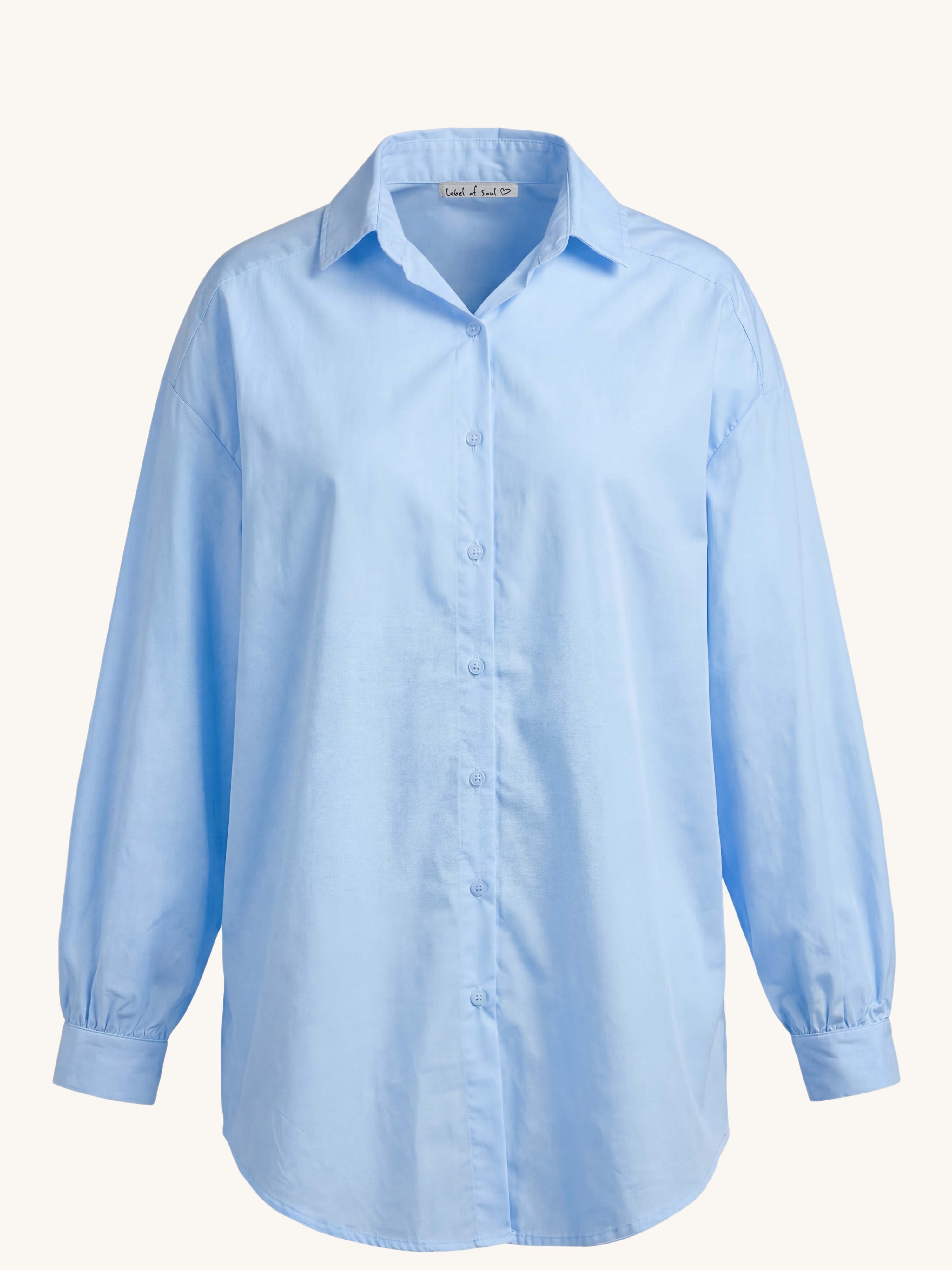 Cotton Long Oversize Hemdbluse - Blau