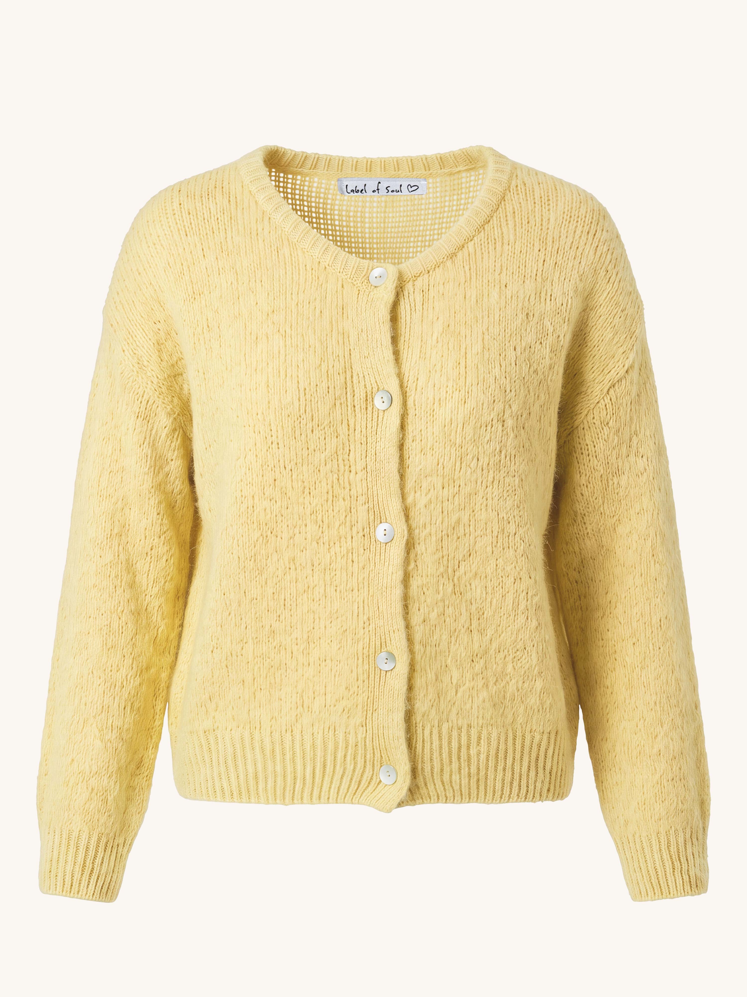 Strickjacke mit Baby-Alpakawollanteil - Gelb