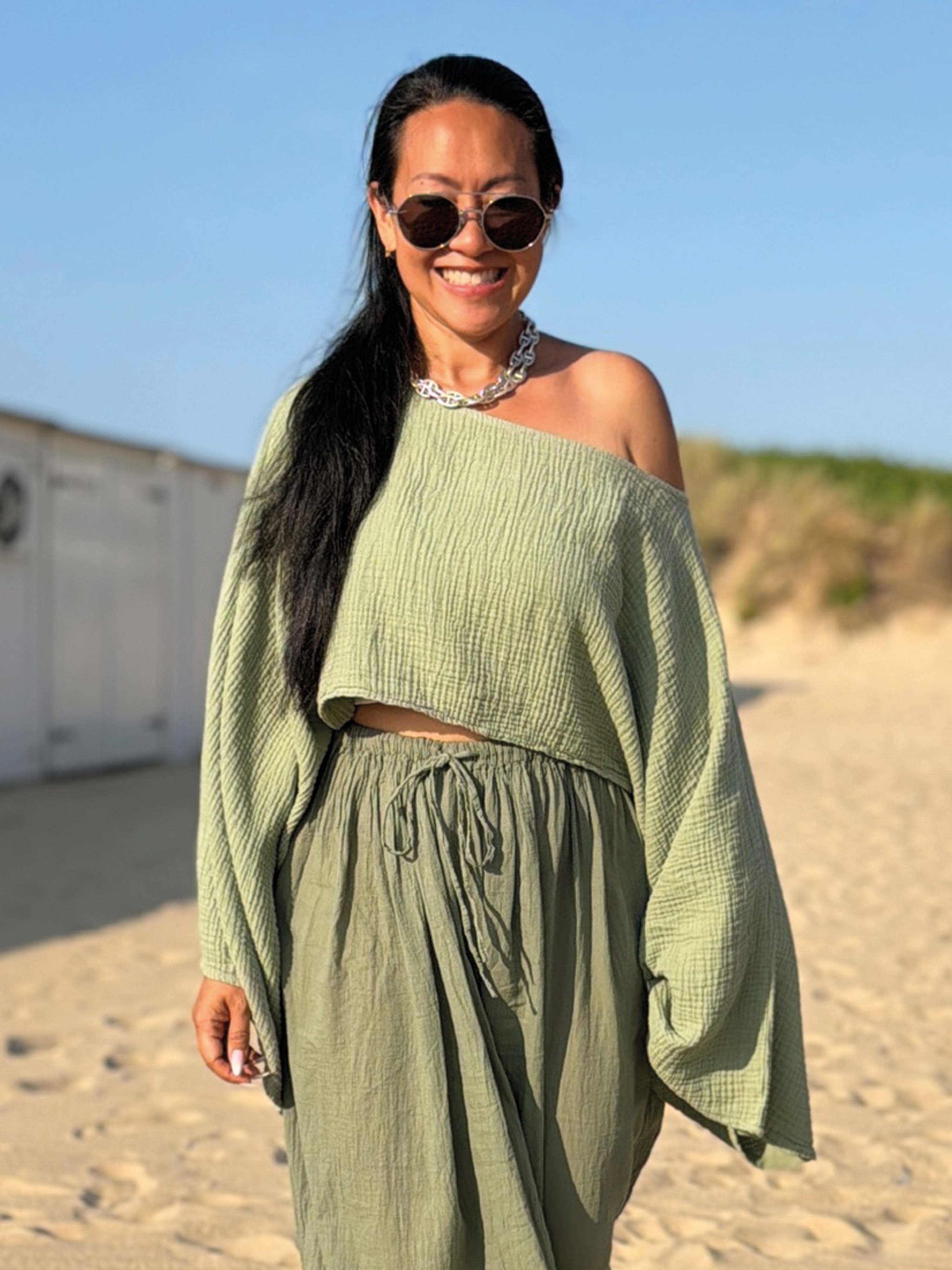 Musselin Cropped Bluse - ARTA - PETITE - Matcha