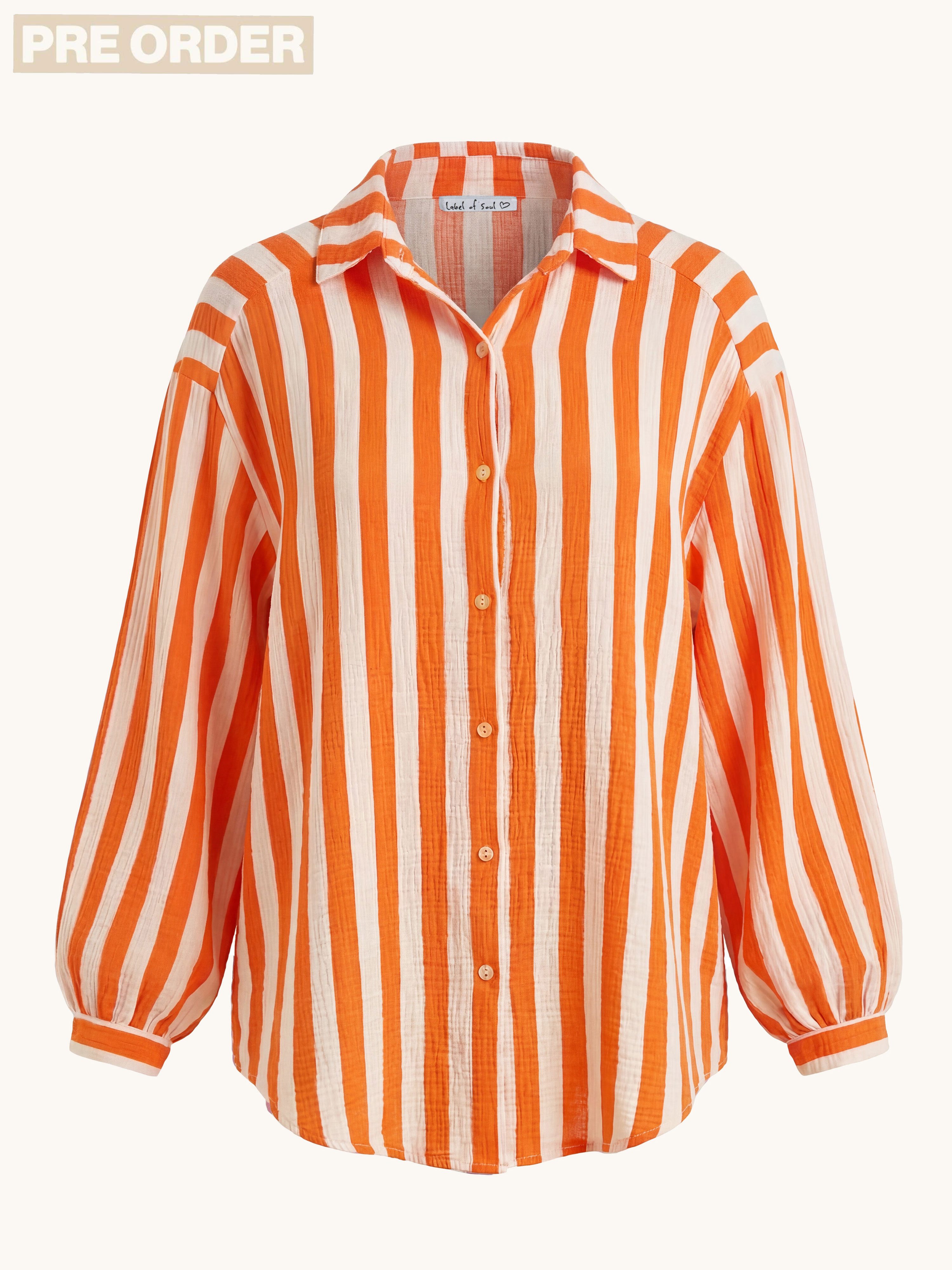 PRE-ORDER: Musselin Midi Oversize Bluse - BIG STRIPES - Orange/Butter