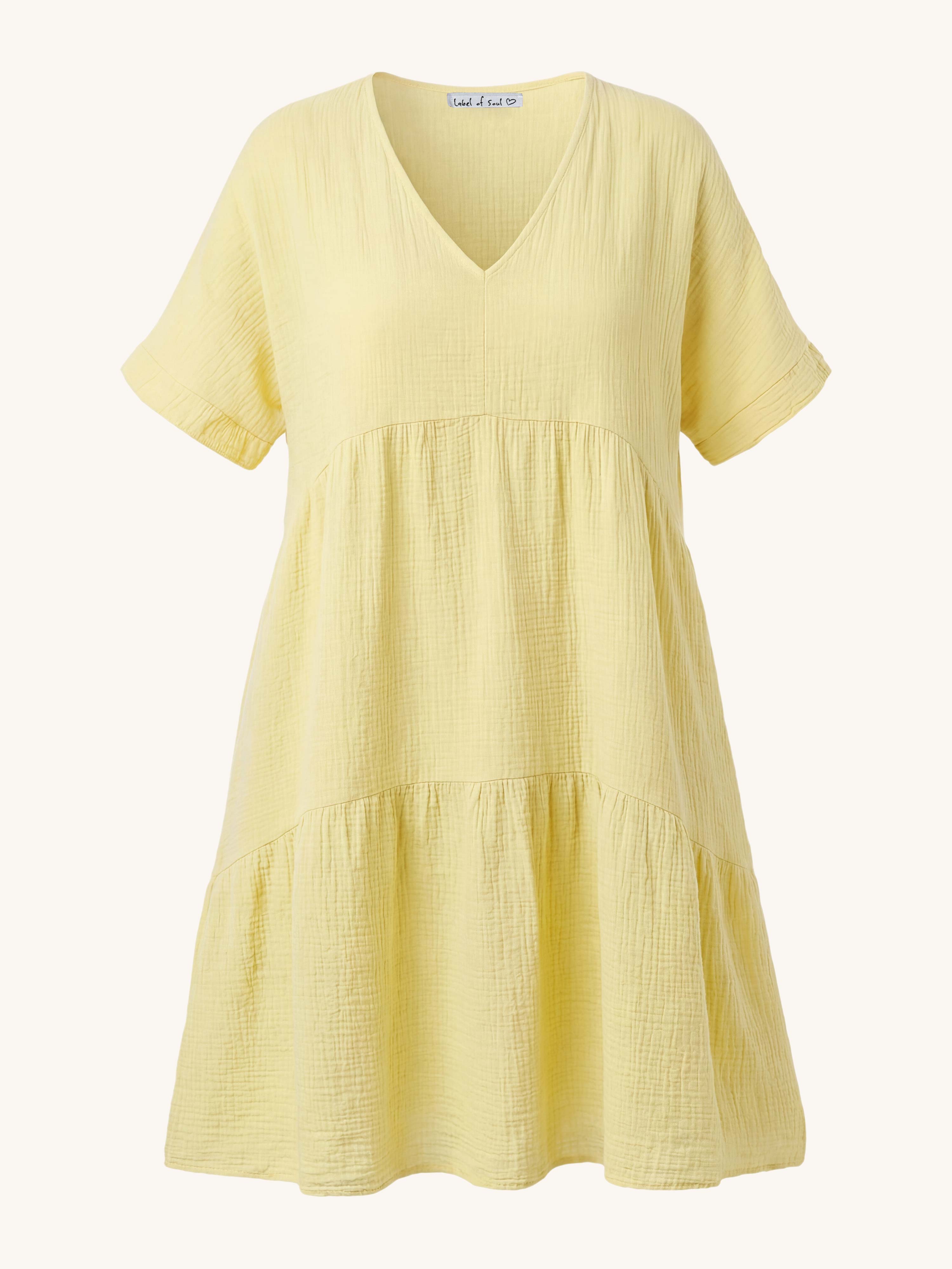 Musselin Tunika Long mit V-Ausschnitt - Butter Yellow