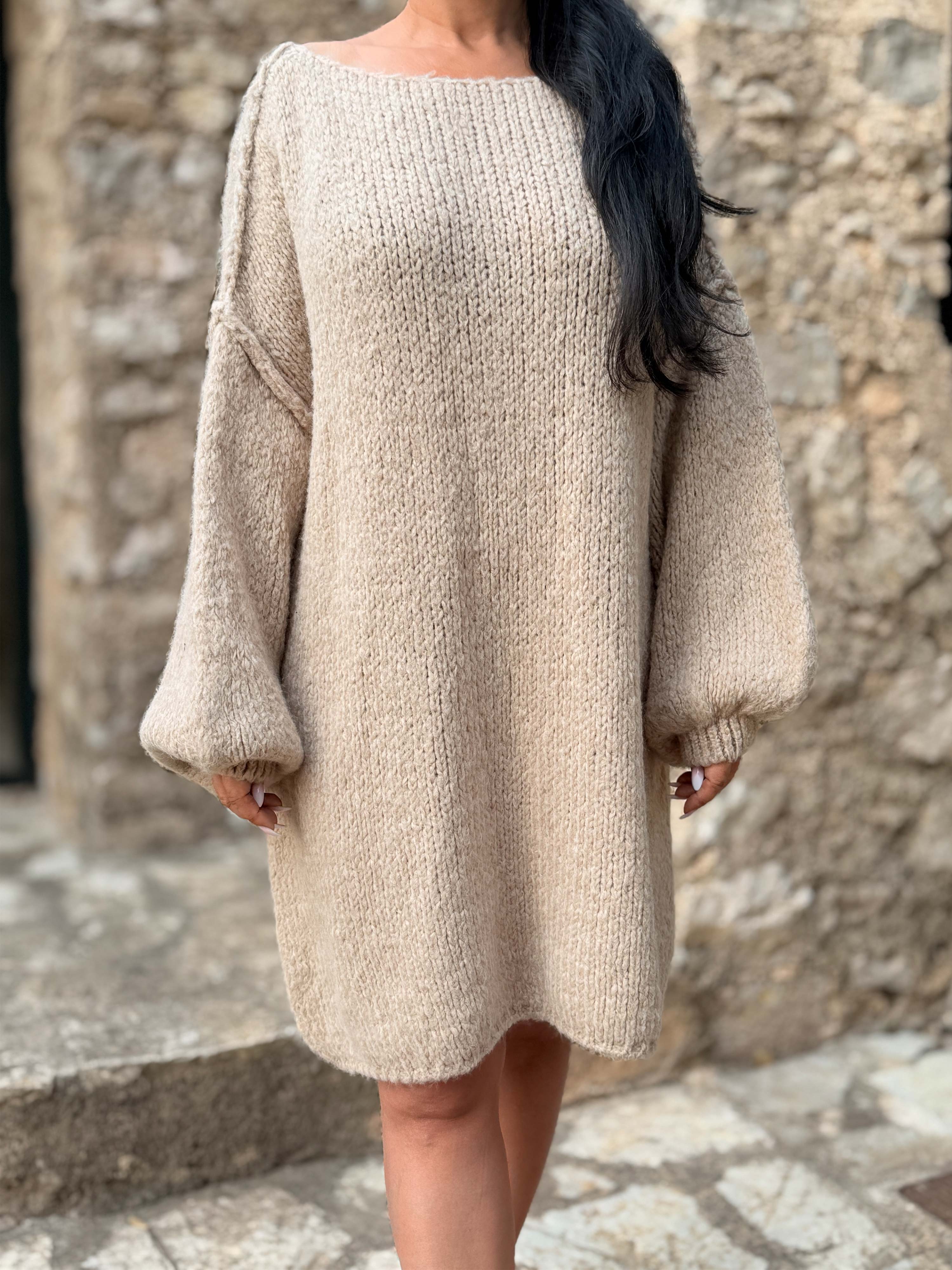 Oversize Long Strickpullover - FLAUSCHI - Beige Oversize Long Strickpullover - FLAUSCHI - Beige