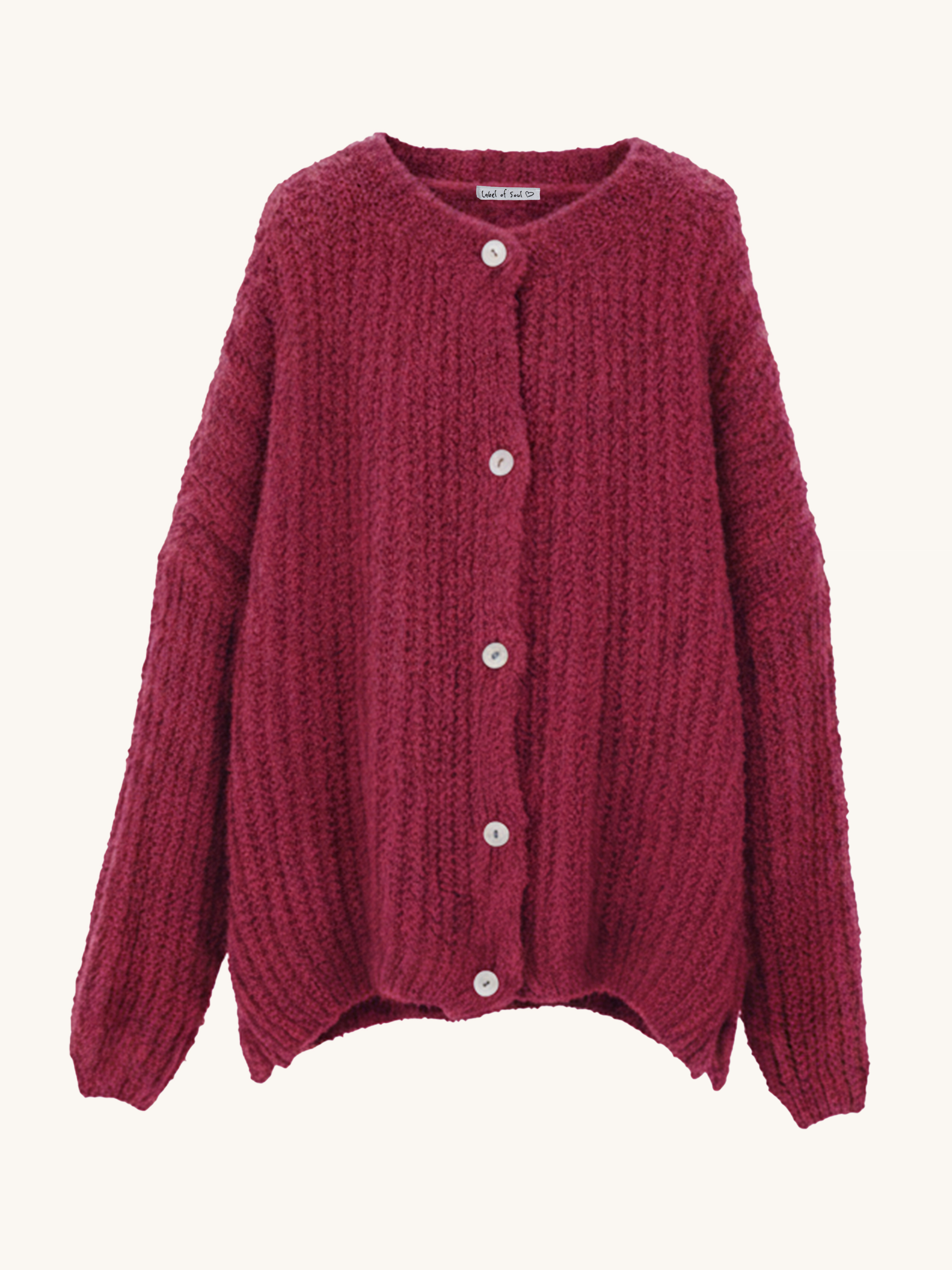 Oversize Bouclé Grob Strickjacke - Burgundy