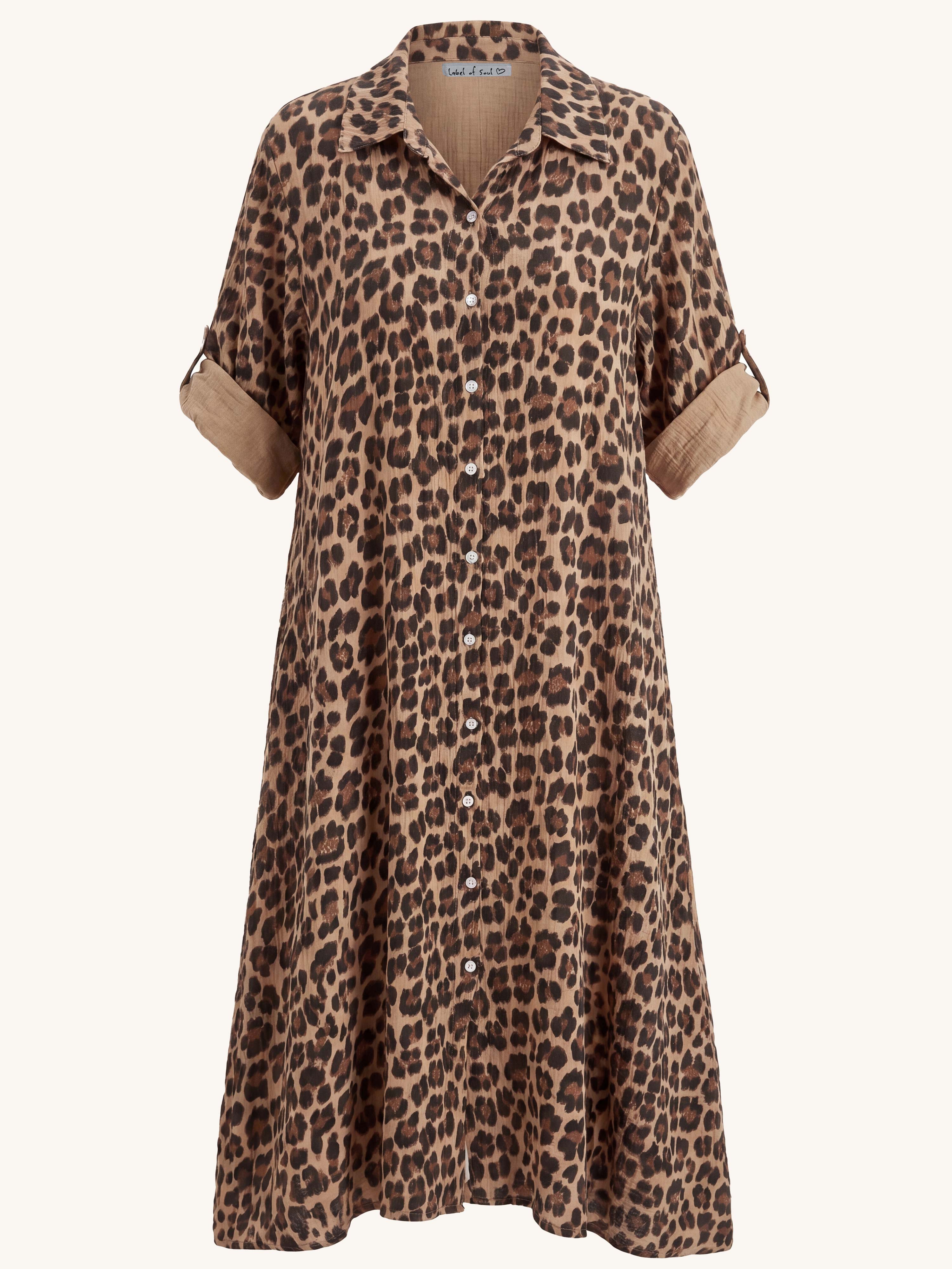 Musselin Oversize Blusenkleid - A-Linie mit Seitentaschen - Leo Camel