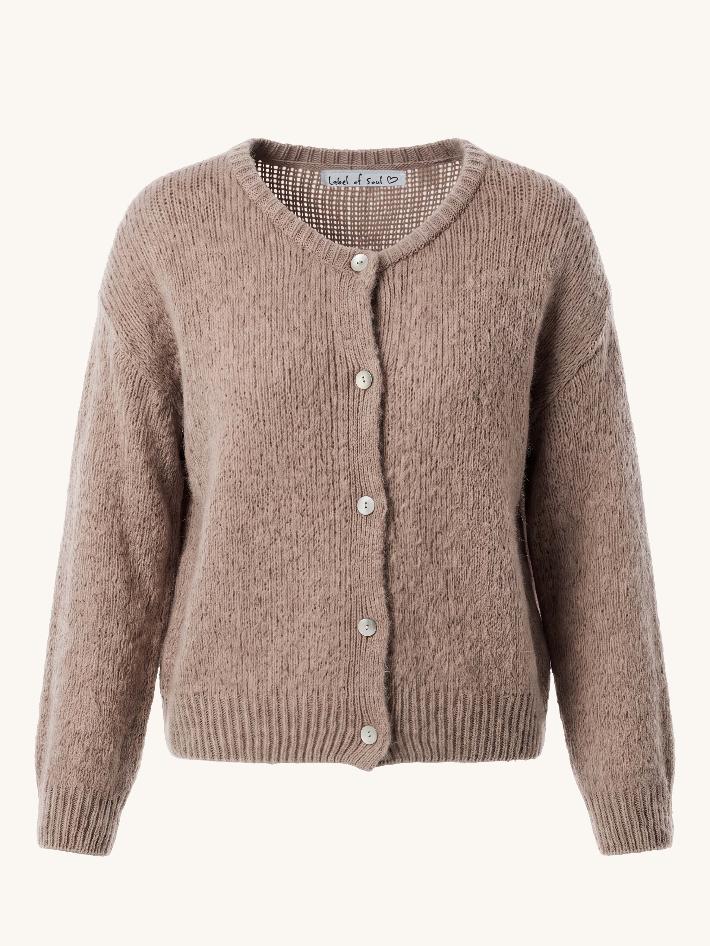 Strickjacke mit Baby-Alpakawollanteil - Taupe