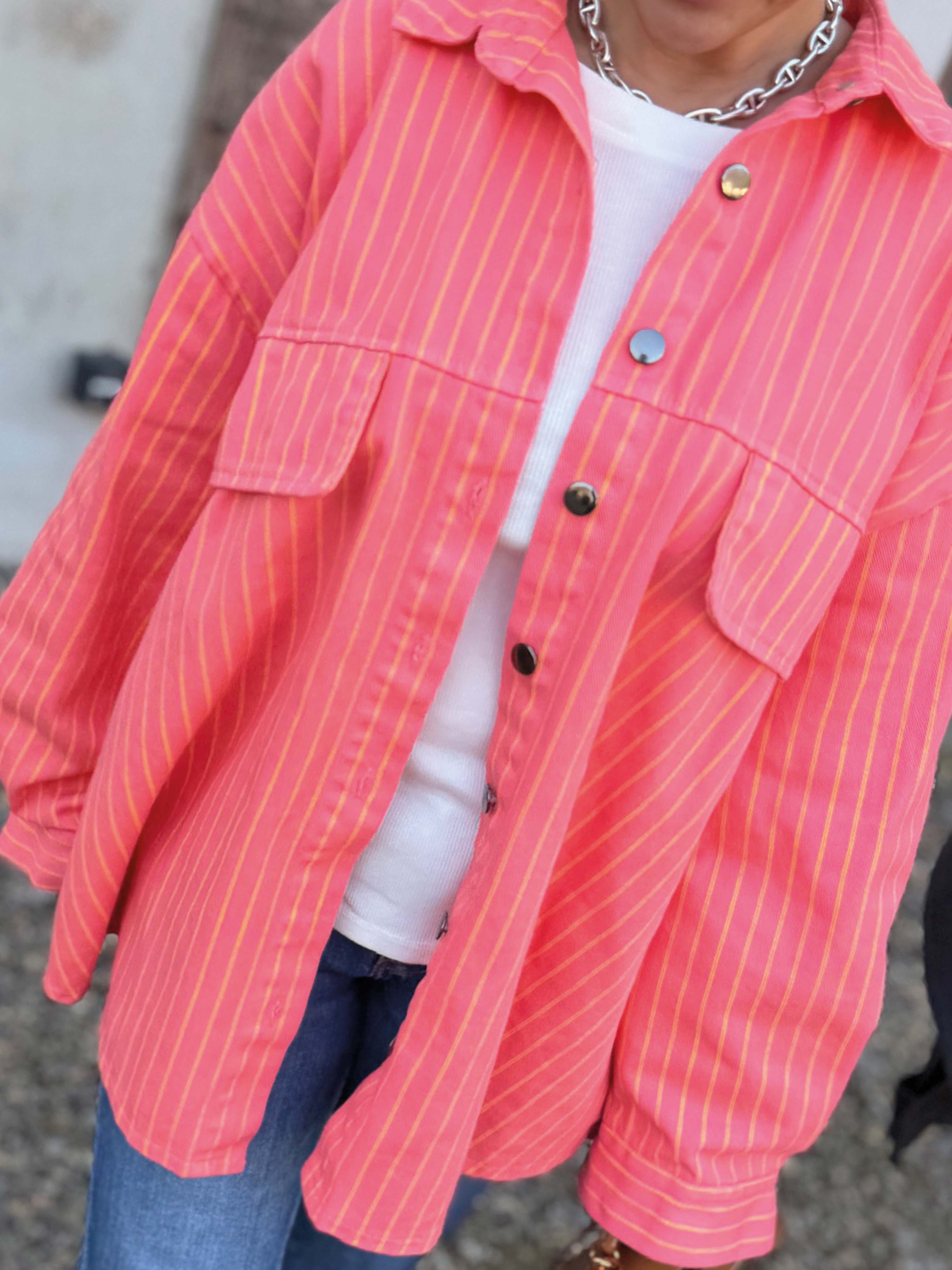 Denim Overshirt Jacke - STRIPES Koralle