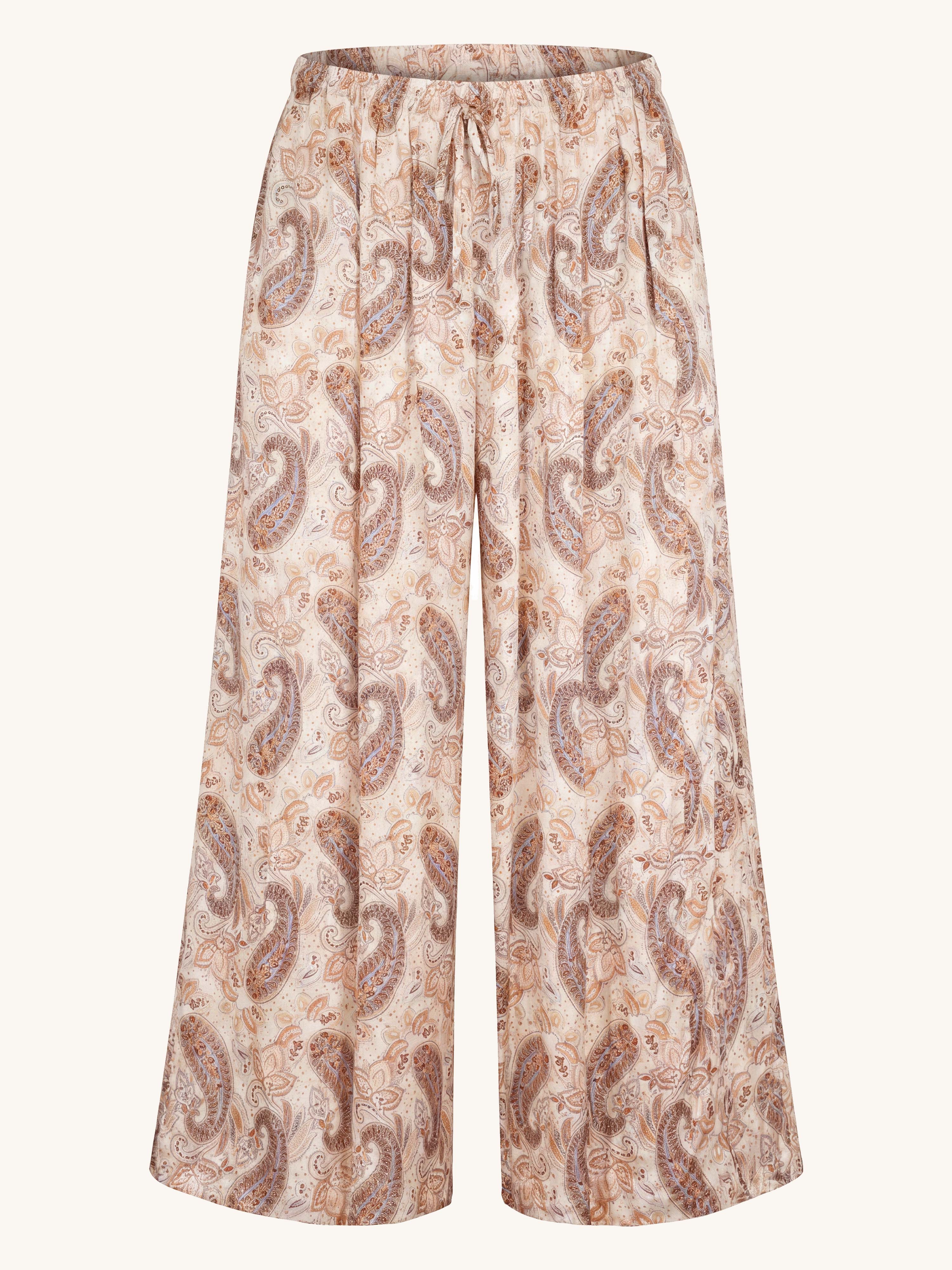 Viskose Palazzo Oversize Hose mit Seidenanteil - Paisley Beige