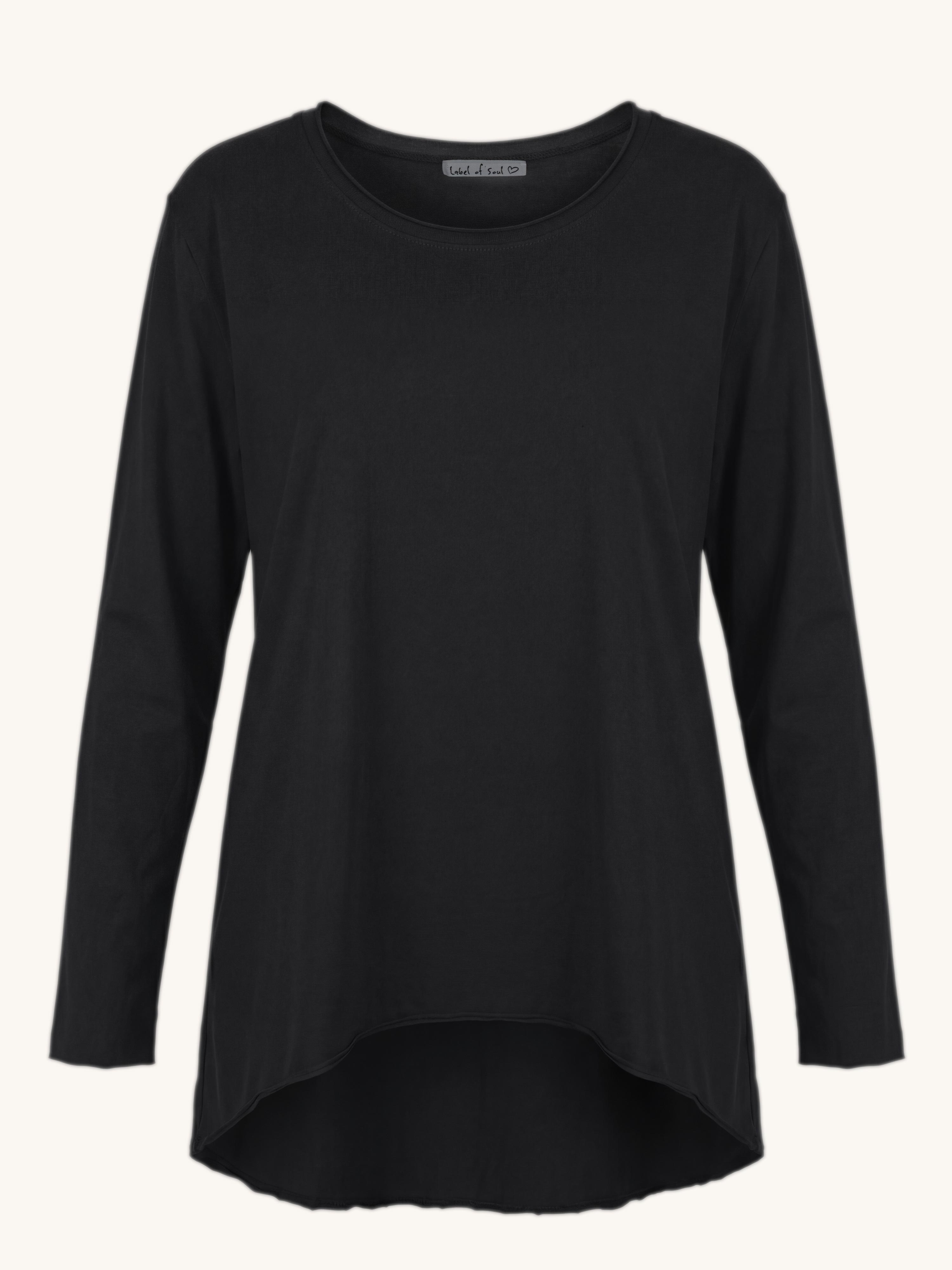 Basic Vokuhila Langarmshirt - Schwarz
