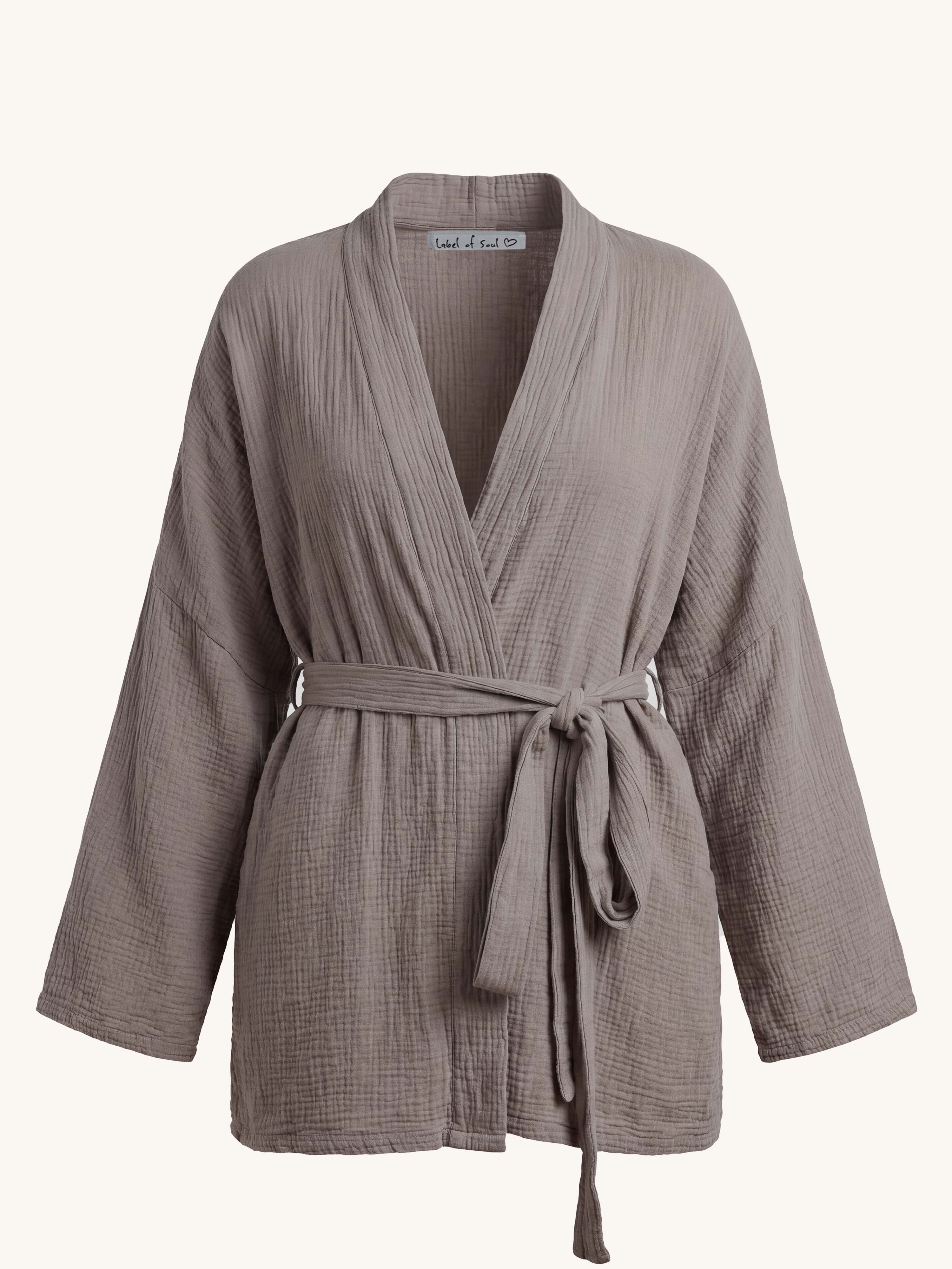 Musselin Wickel Kimono Jacke - NAMASTE - Taupe