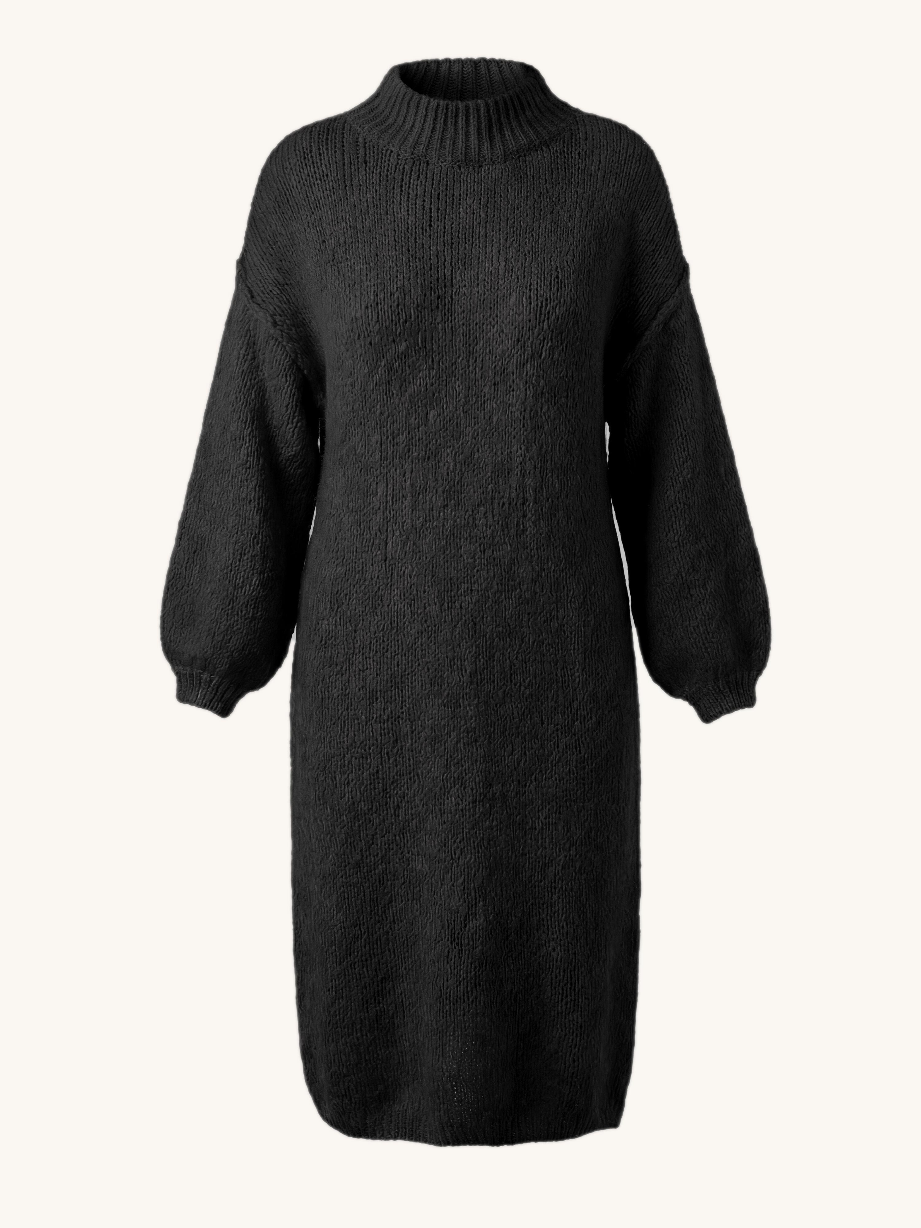 Strickkleid mit Stehkragen - FLAUSCHI - Schwarz