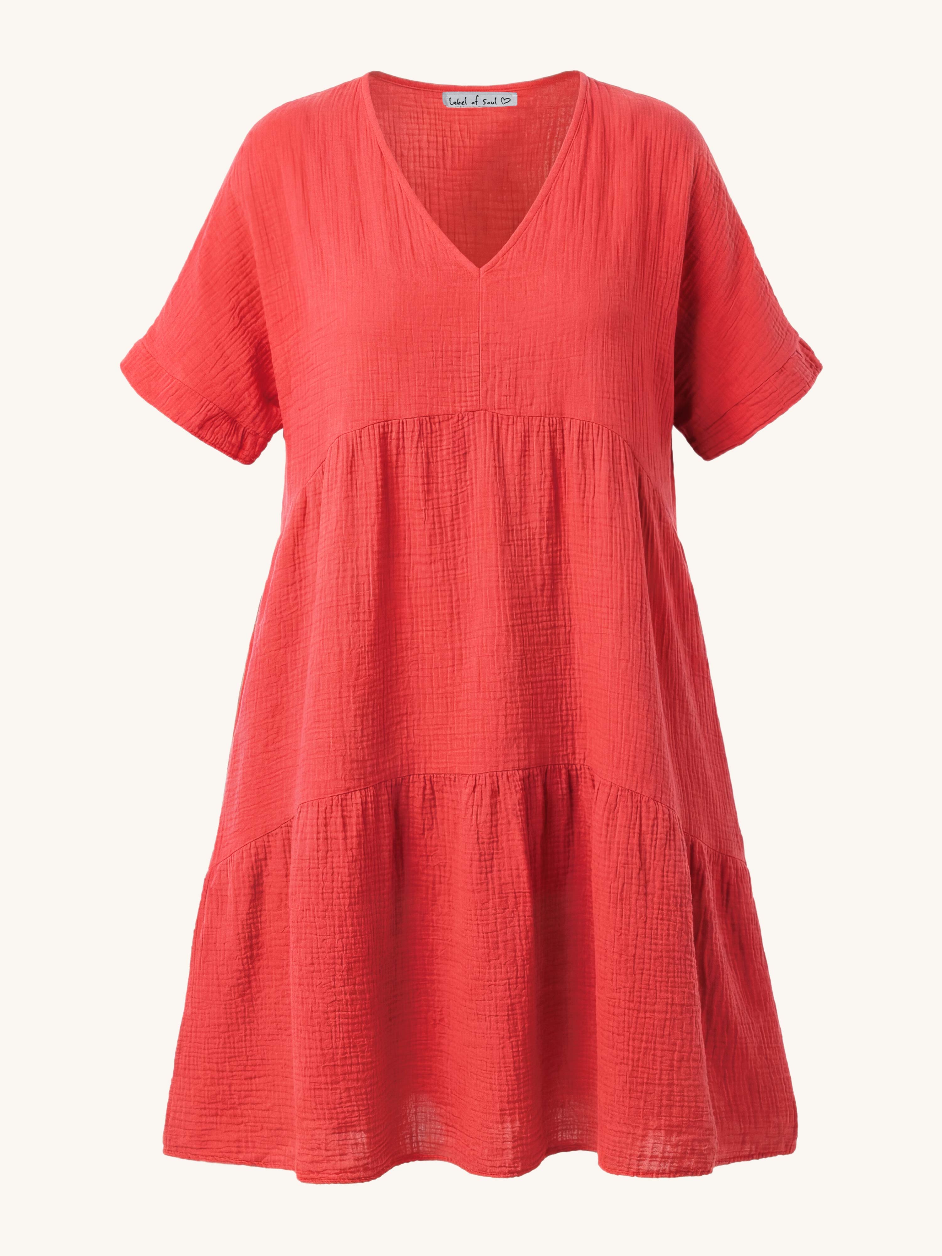 Musselin Tunika Long mit V-Ausschnitt - Watermelon