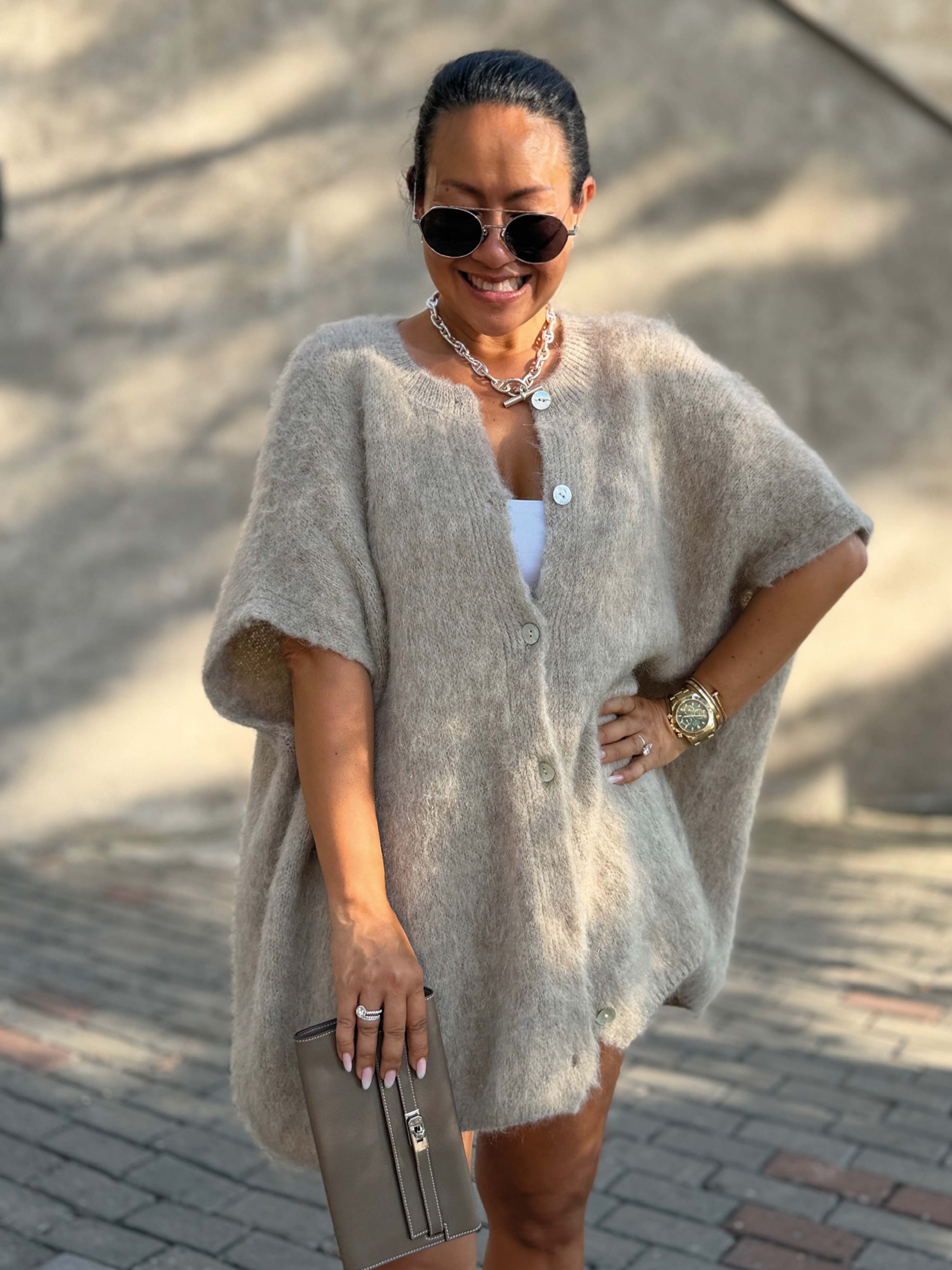 Oversize Strickjacke - FLUFFY - Oatmeal