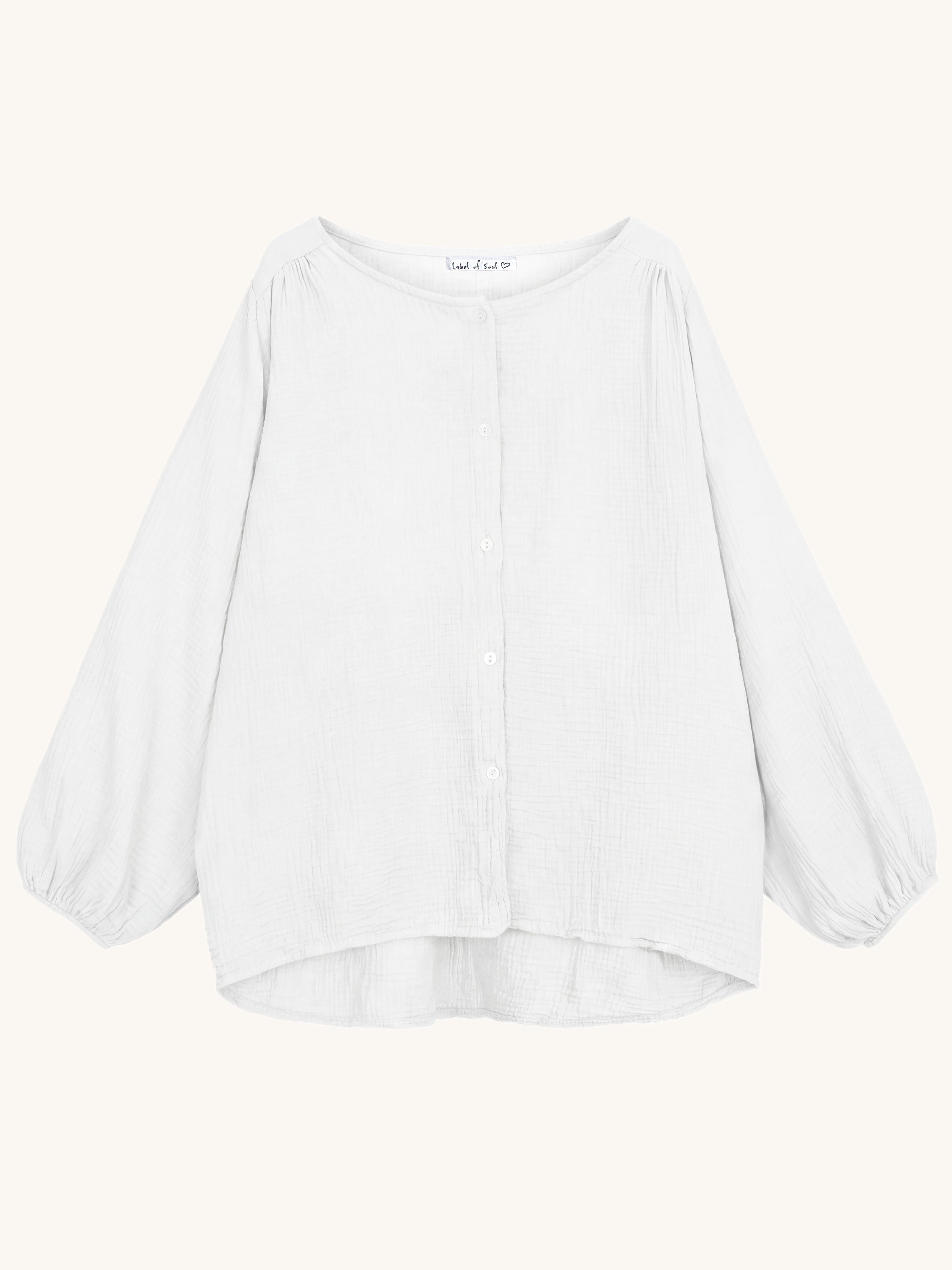 Musselin Oversize Bluse mit Rundhalsausschnitt - Weiss