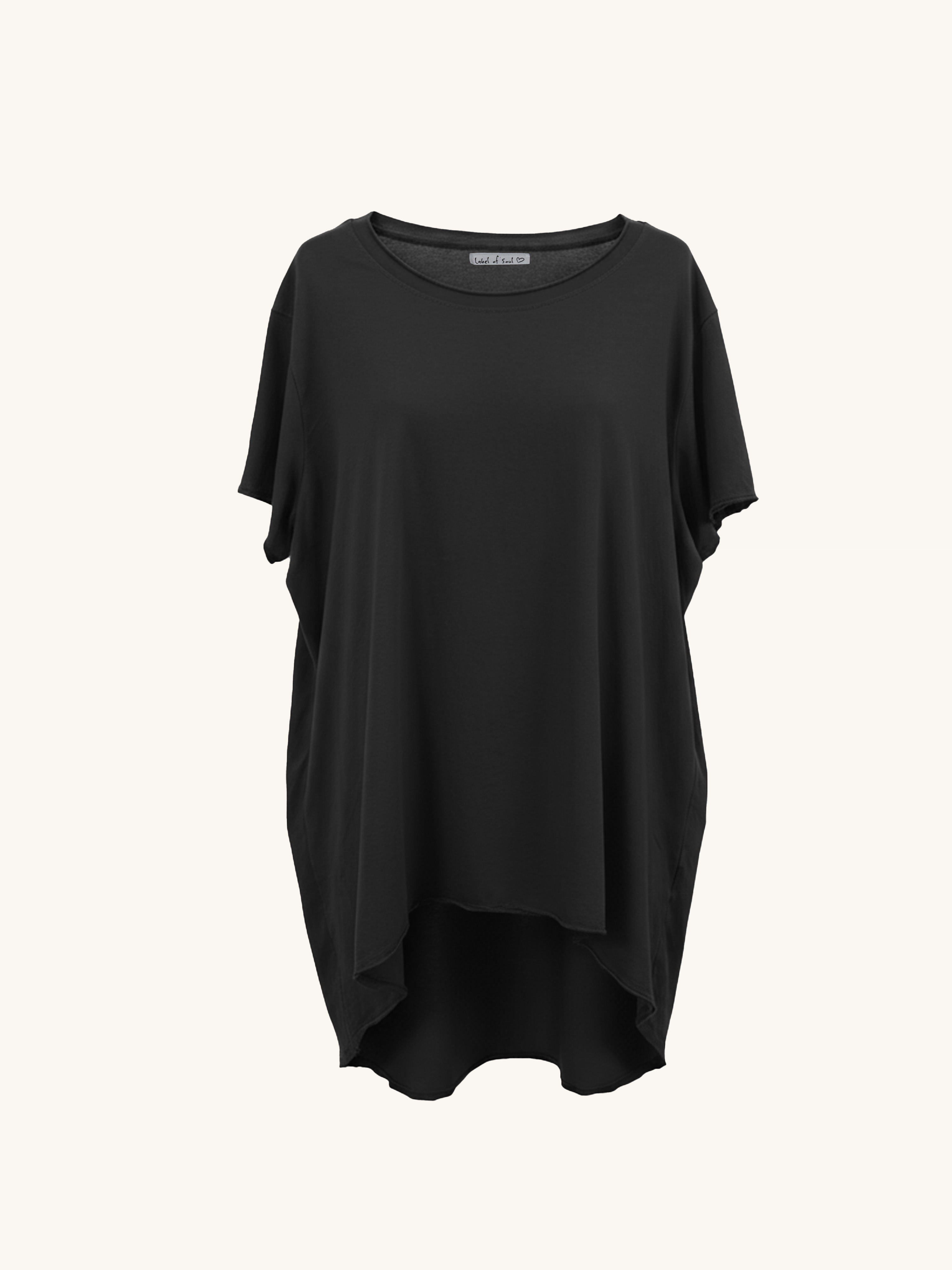 Basic Vokuhila Kurzarmshirt - Schwarz