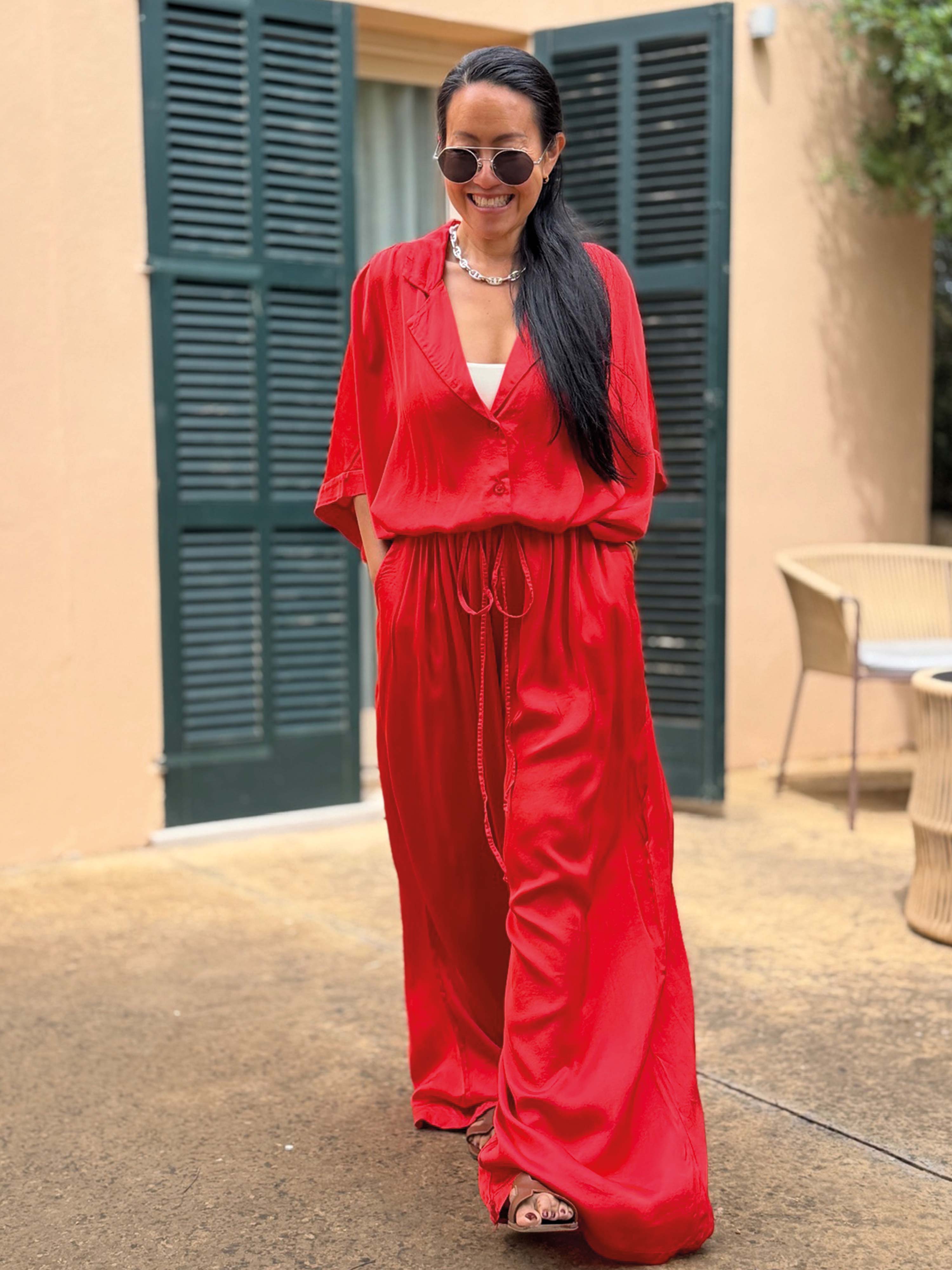 Viskose Palazzo Hose - ELEGANCE - Watermelon