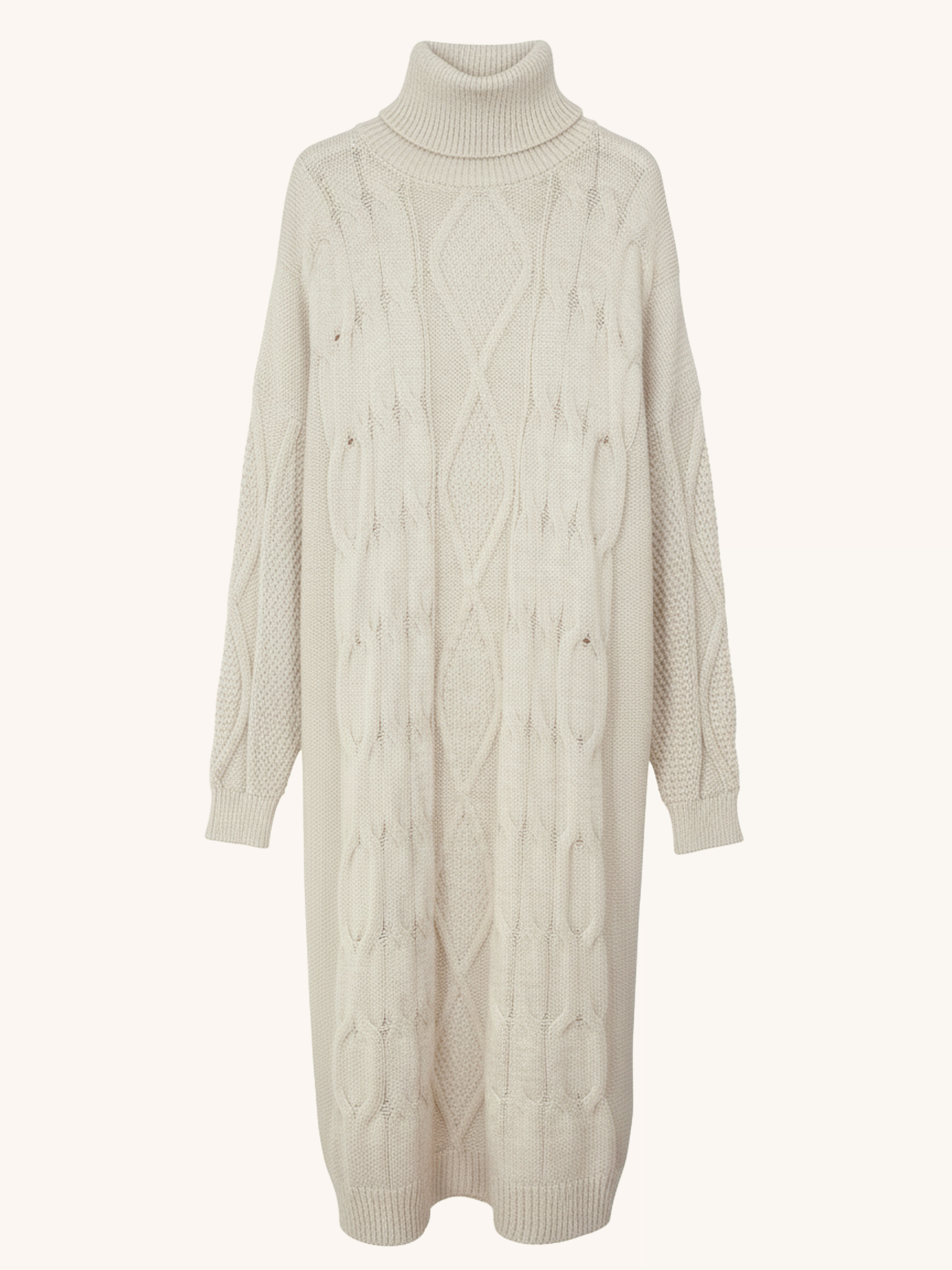 Strickkleid mit Zopfstrickmuster - Creme