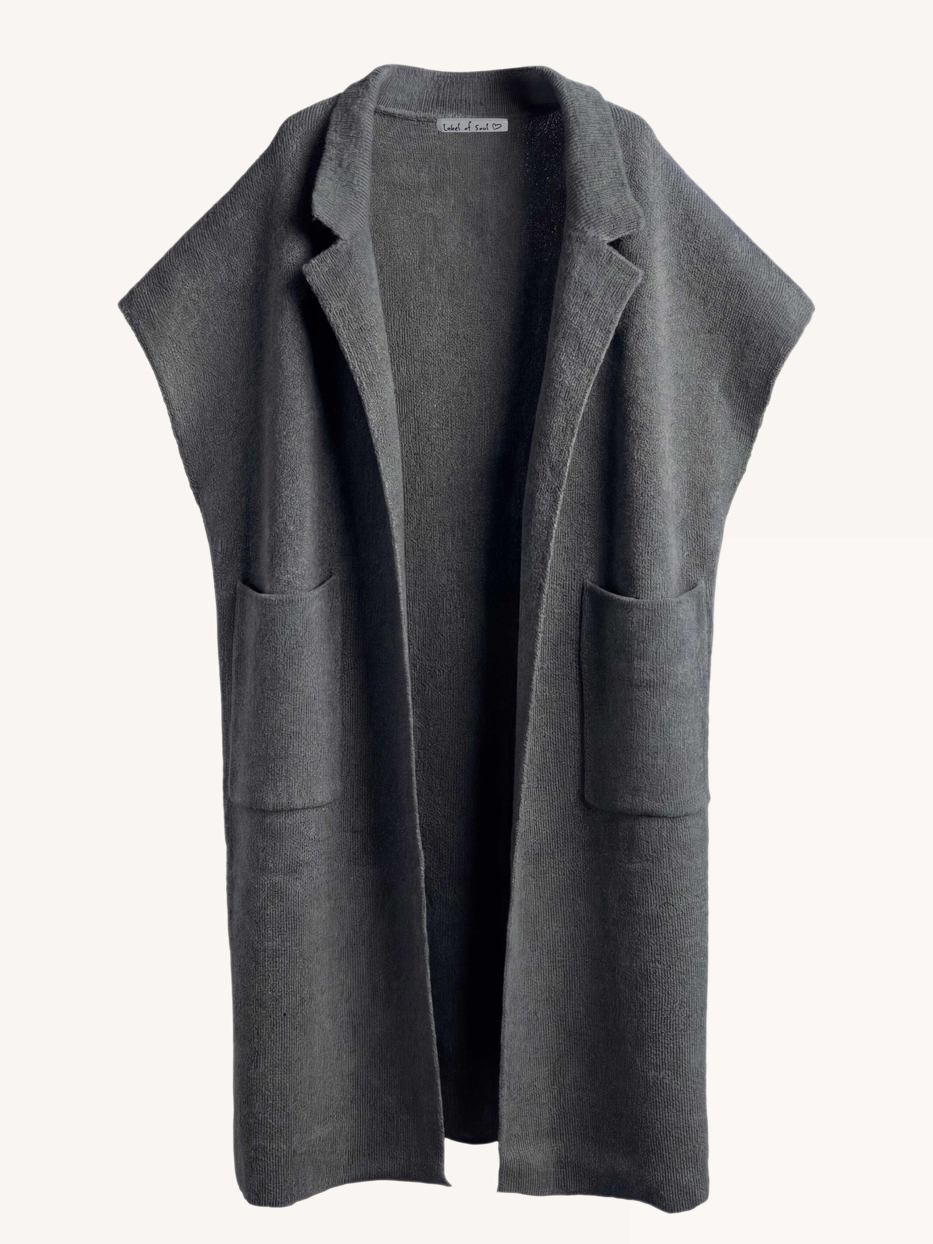 Ärmelloser Oversize Strickmantel - Anthrazit