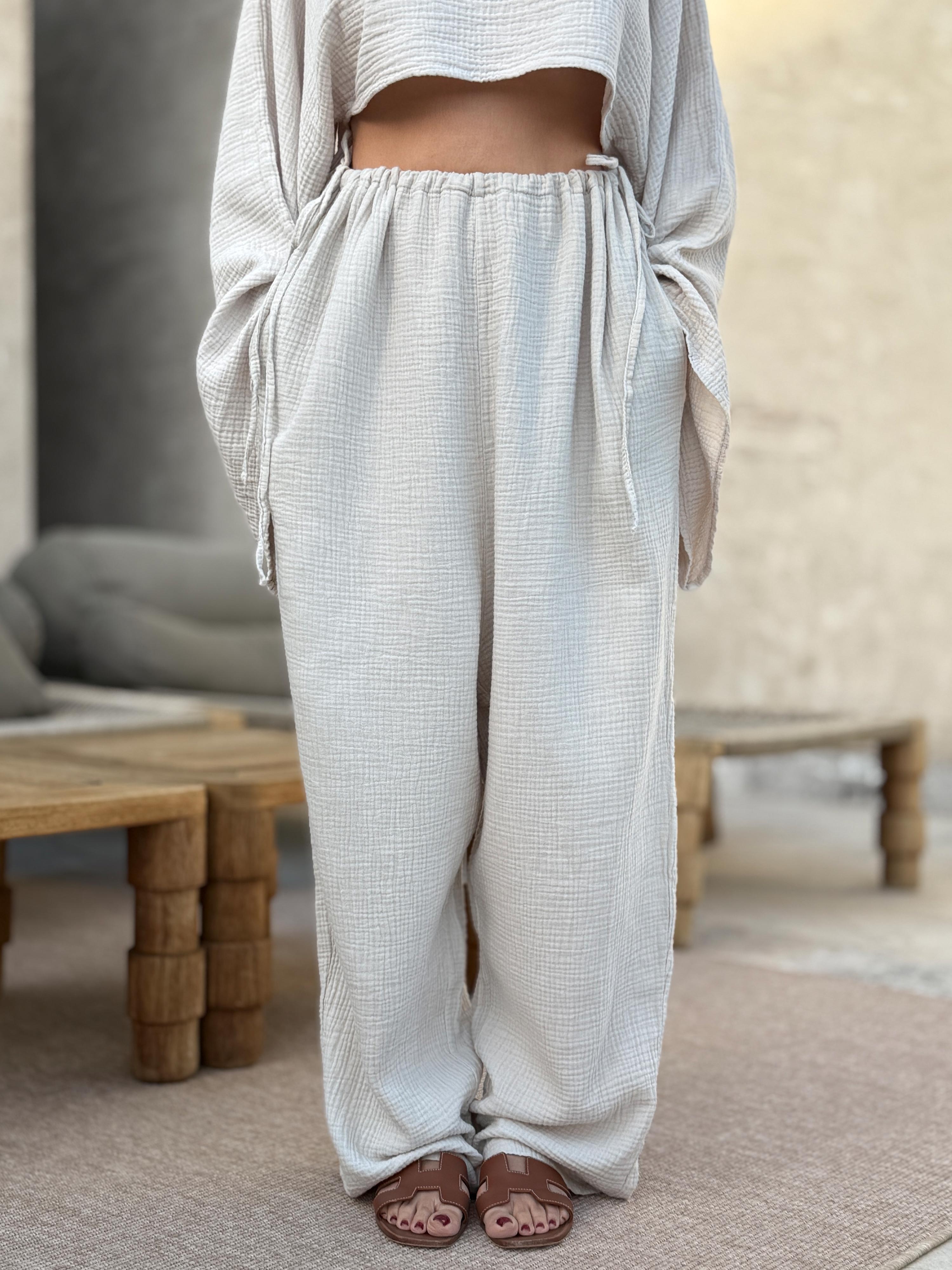 Musselin Haremshose mit Bindeband - ARTA - Beige