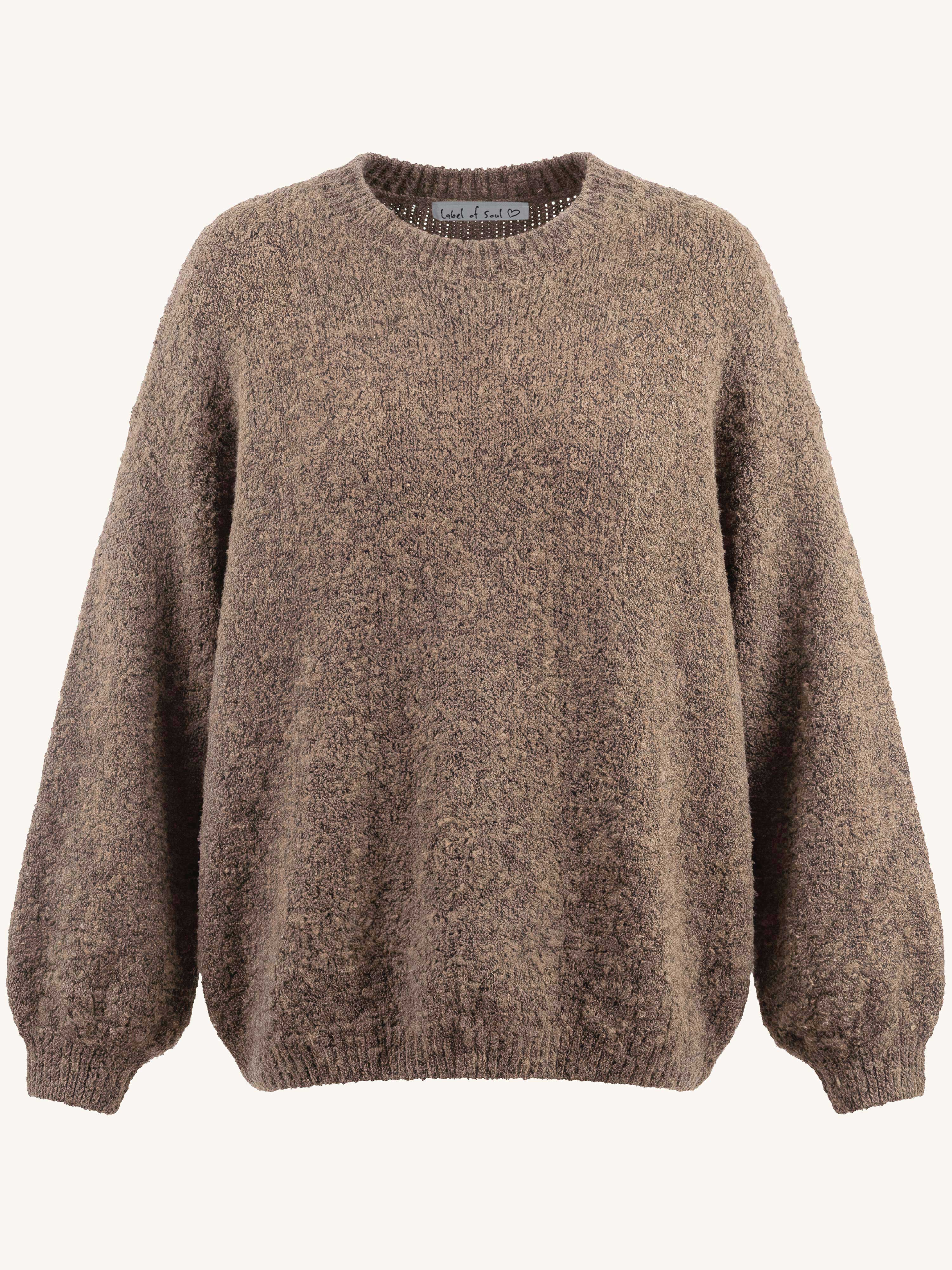 Oversize Rundhals Bouclé Strickpullover - Fango