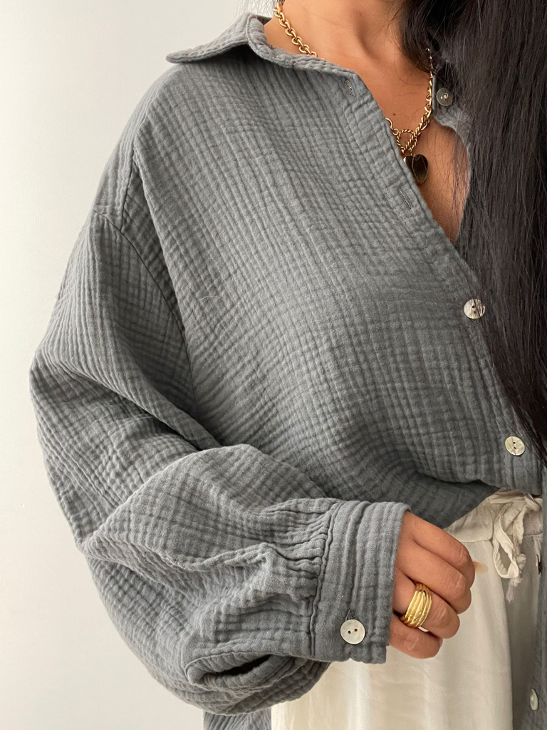 Musselin Long Oversize Bluse - Must Have - Grau